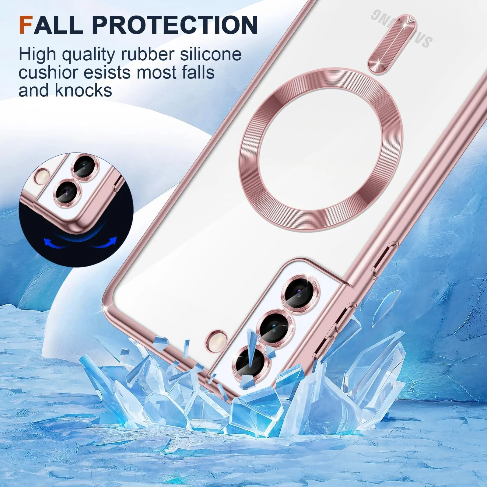 DL3 Mobilak Clear MagSafe-Compatible TPU Case and Camera Lens Protector for Samsung Galaxy S22 Plus - Pink