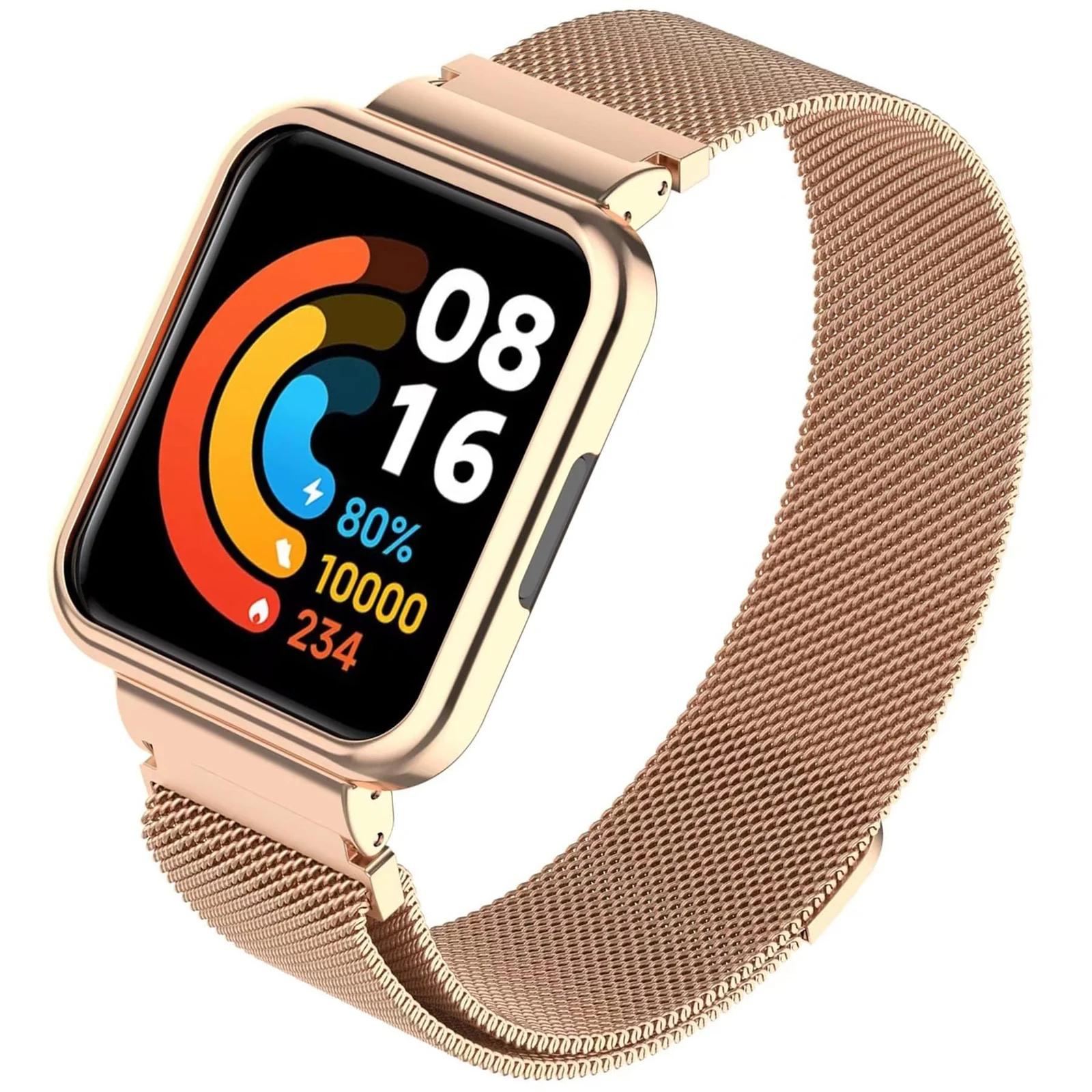 DL3 Mobilak Strap For Xiaomi Redmi Watch 2 Lite/Poco Watch/Redmi Watch 2 / Horloge 2, Magnetic Metal Stainless Steel Adjustable Wristbands Breathable Watch Band With Frame Metal - Rose Gold