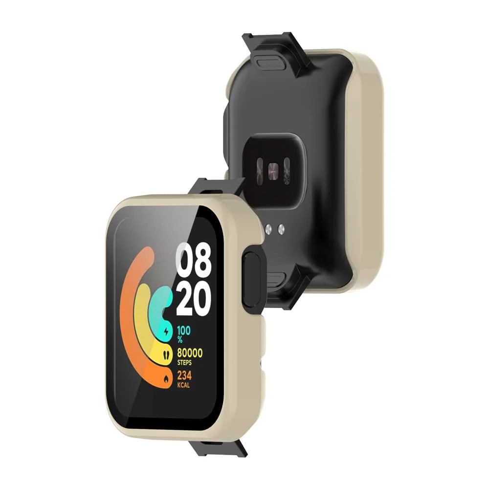 DL3 Mobilak Protective Case Compatible with Xiaomi Mi Watch Lite, 9H Hardness PC Cover Bumper Full Slim Protective Case with Tempered Glass For Redmi Watch Lite - Ivory White