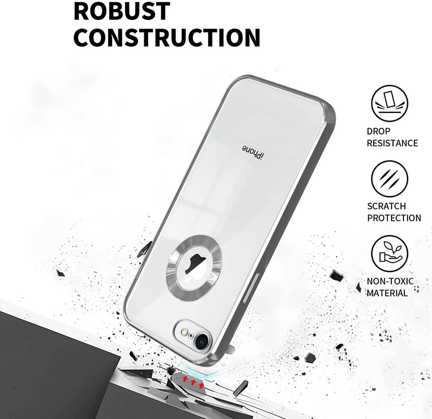 DL3 Mobilak Clear TPU Case for iPhone 7 / 8, iPhone SE 2022, iPhone SE 2020, Camera protection, Shock-absorbing protection, Decorative glitter finish - Silver