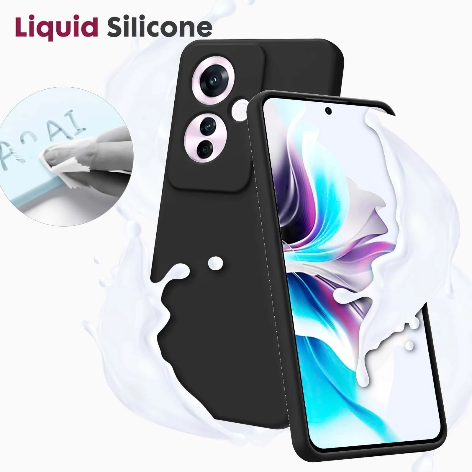 DL3 Mobilak Liquid Silicone Case for OPPO Reno11 F 5G, Not compatible with MagSafe, Supports wireless charging, Camera protection - Black