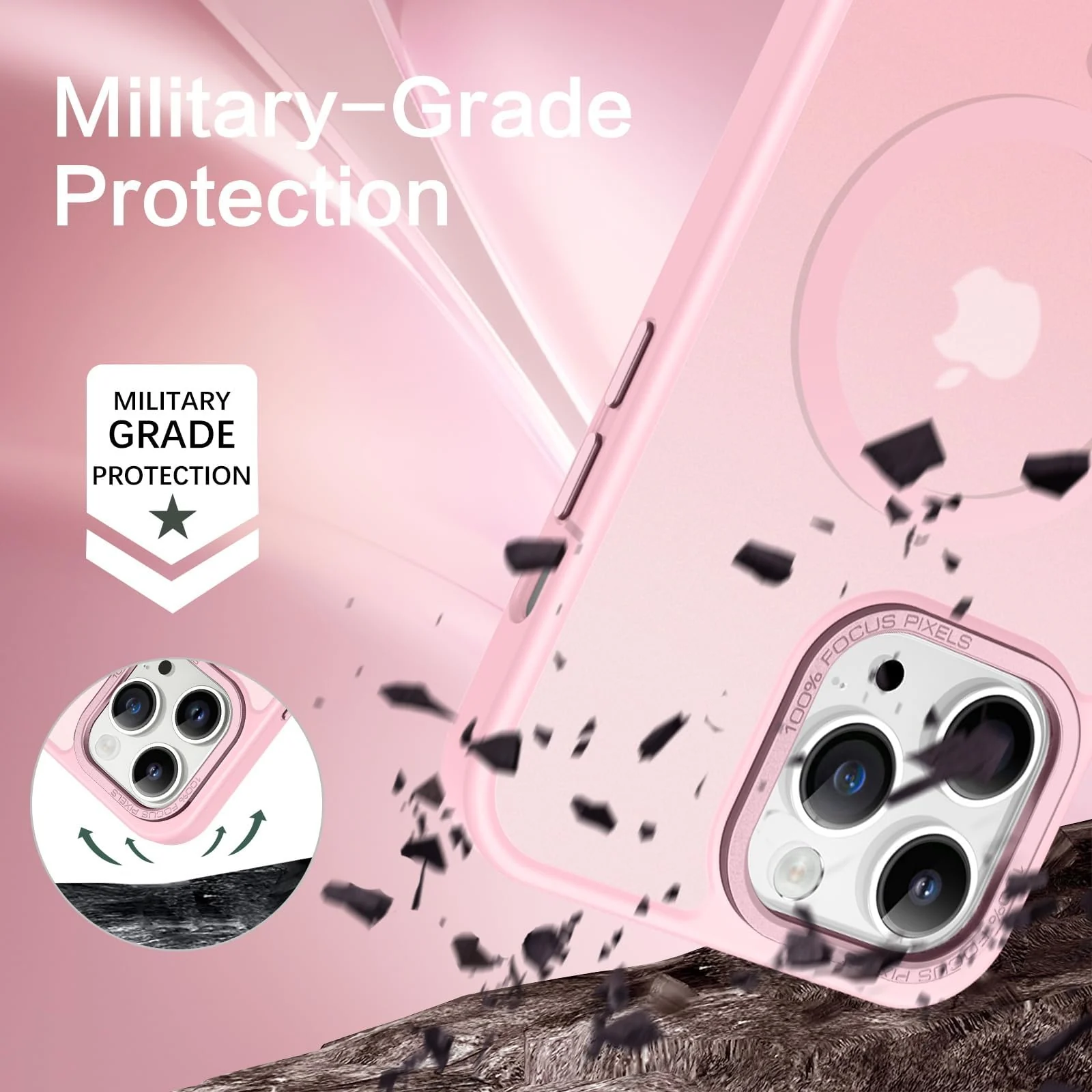 DL3 Mobilak Translucent Matte Case for iPhone 14 Pro Max 6.7-inch, Compatible with MagSafe accessories, Supports wireless charging, Built-in magnetic car-mount support - Pink