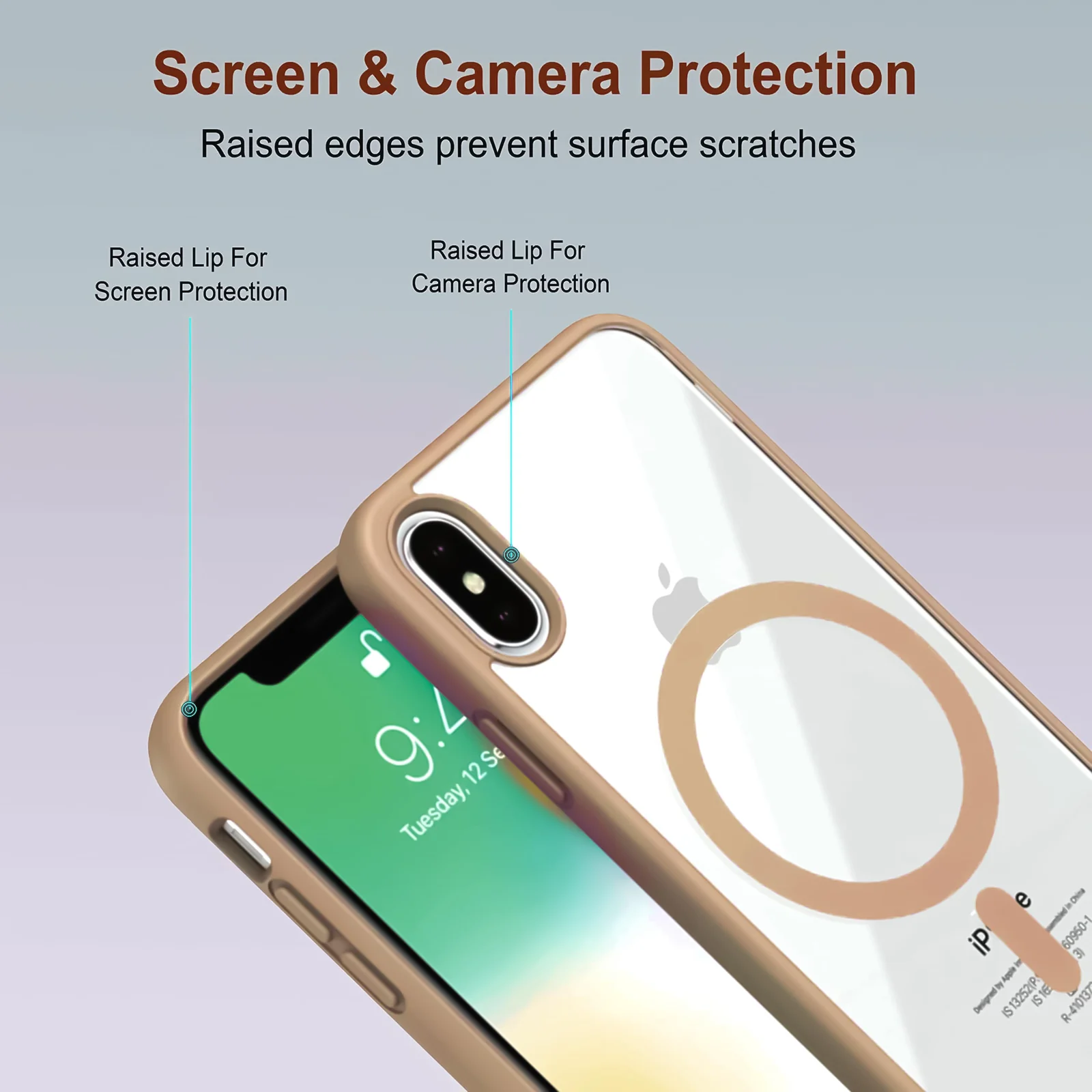 DL3 Mobilak Clear TPU Case for iPhone X / iPhone XS, Compatible with MagSafe accessories, Camera protection, Scratch-resistant surface - Desert