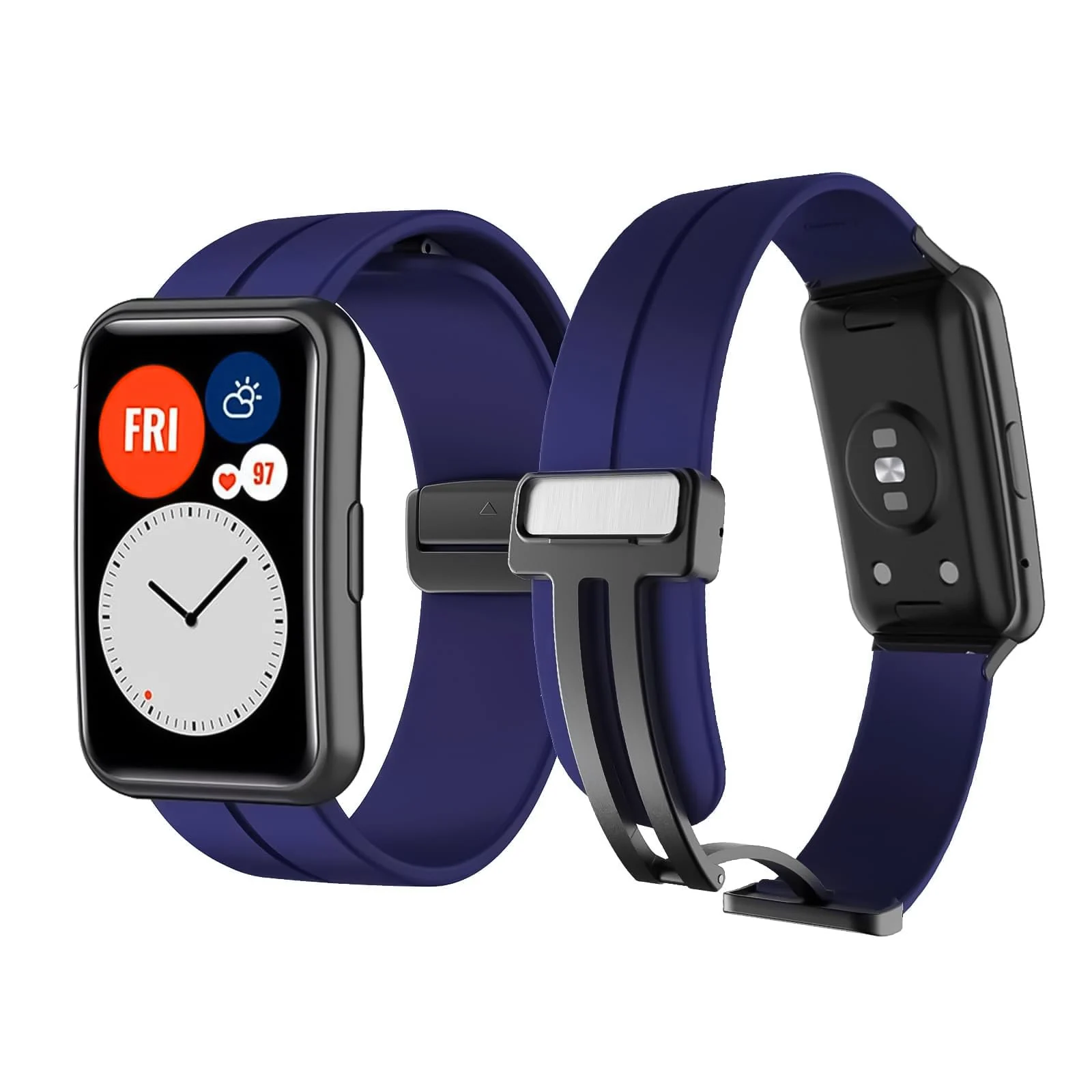 DL3 Mobilak Silicone Strap Compatible with Huawei Watch Fit Magnetic Metal Stainless Buckle Sport Silicone Strap for Huawei Watch Fit Band Quick Release Soft Replacment Wristband - Blue Purple