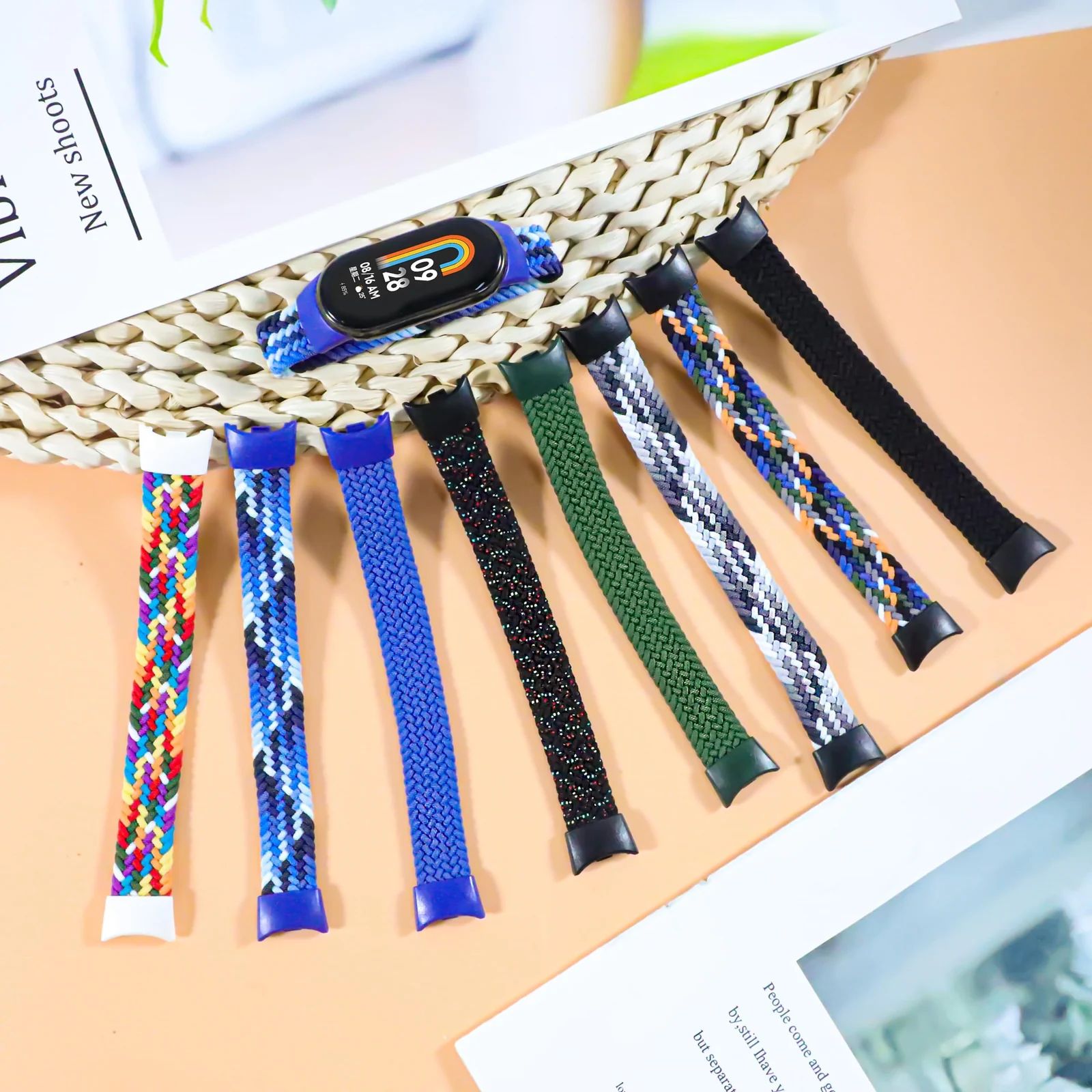 DL3 Mobilak Braided Solo Loop Band for Xiaomi Mi Band 9/Xiaomi Mi Band 8 Strap Women Men, Soft Elastic Nylon Replacement Wristband for Xiaomi Smart Band 9/8 Strap - Green