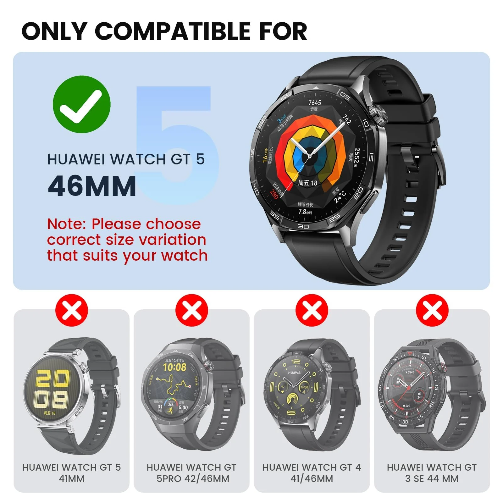DL3 Mobilak Protective Case for Huawei Watch GT 5 46mm, Hard PC Bumper Cover with Built-in Tempered Glass Screen Protector Shell Cover Full Coverage Scratchproof with Scale - Black