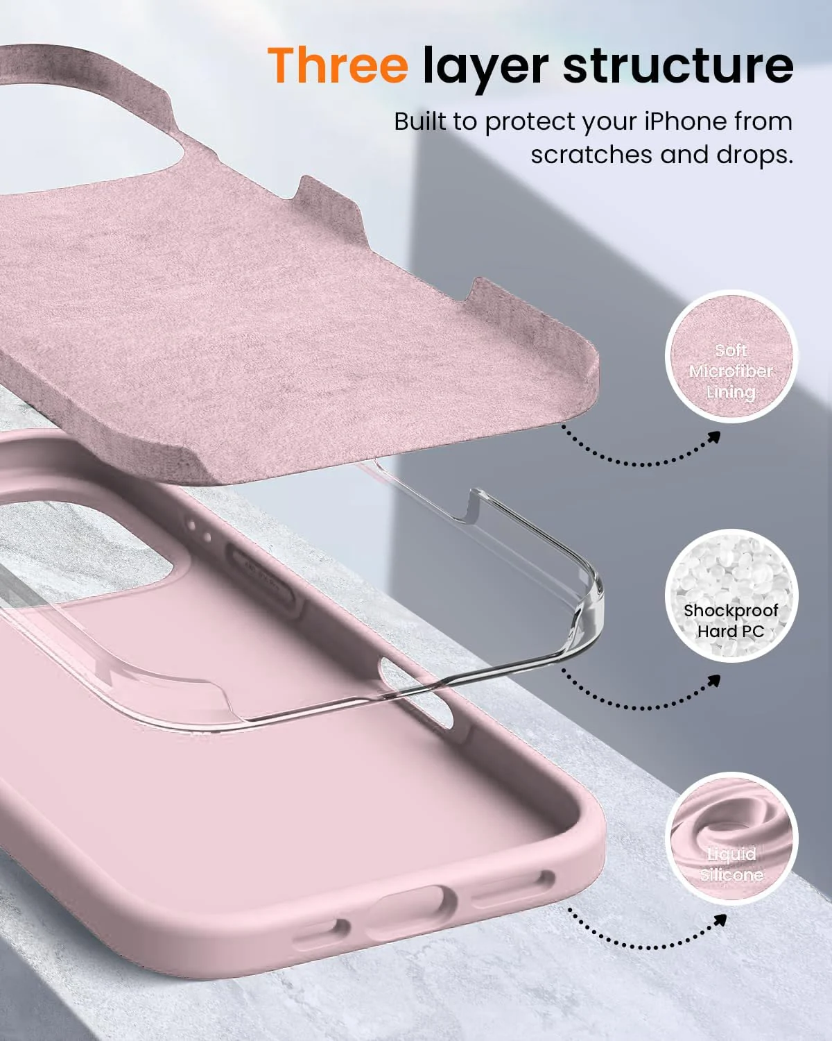 DL3 Mobilak Liquid Silicone Protective Case with Soft Microfiber Lining for iPhone 16 Pro Max - Chalk Pink