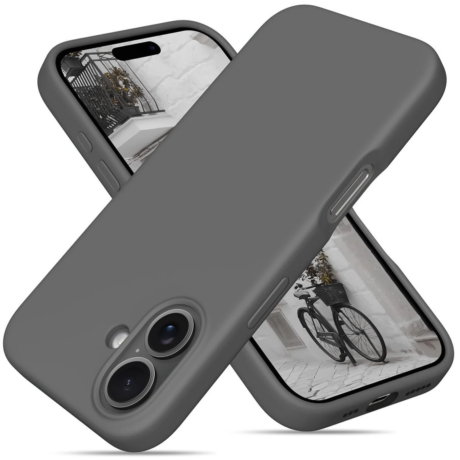 DL3 Mobilak Liquid Silicone Protective Case for iPhone 16+ Plus 6.7-Inch with Microfiber Lining and Shockproof Design - Dark Gray