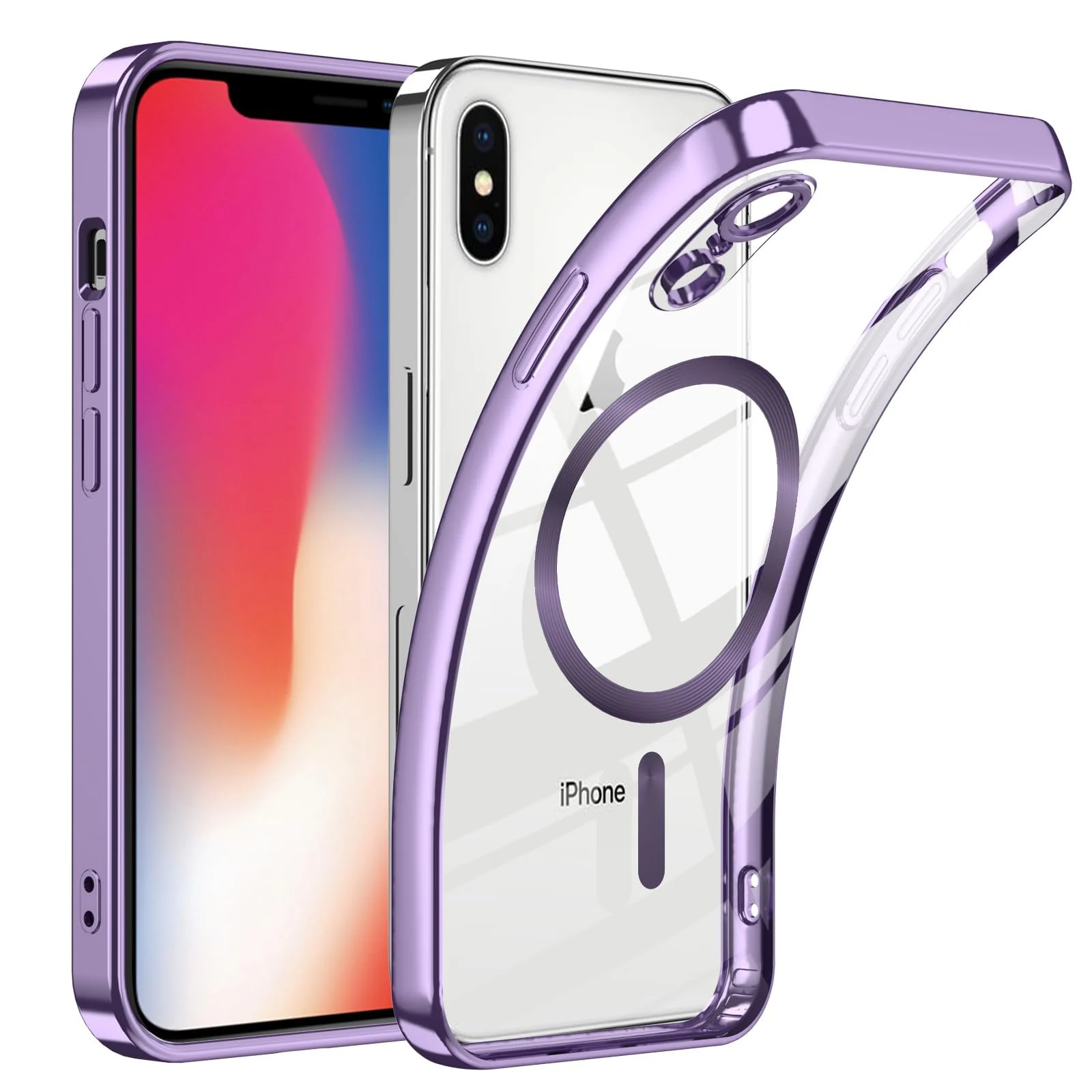 DL3 Mobilak Clear MagSafe-Compatible Magnetic Case for iPhone X / iPhone XS with Camera Protection - Purple