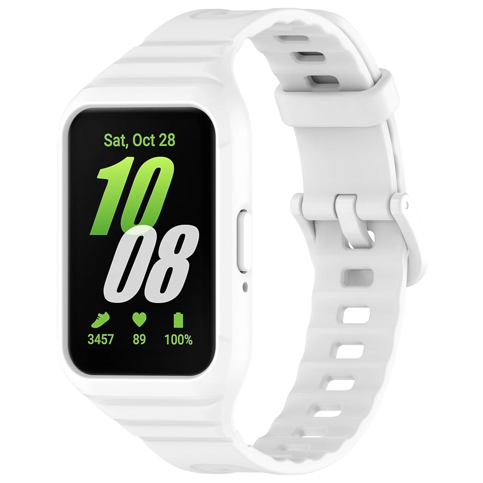 DL3 Mobilak Strap Compatible with Samsung Galaxy Fit 3 SM-R390, Silicone Sport Band Replacement Watchband with Bumper Case for Samsung Galaxy Fit 3, Adjustable Wristband - White