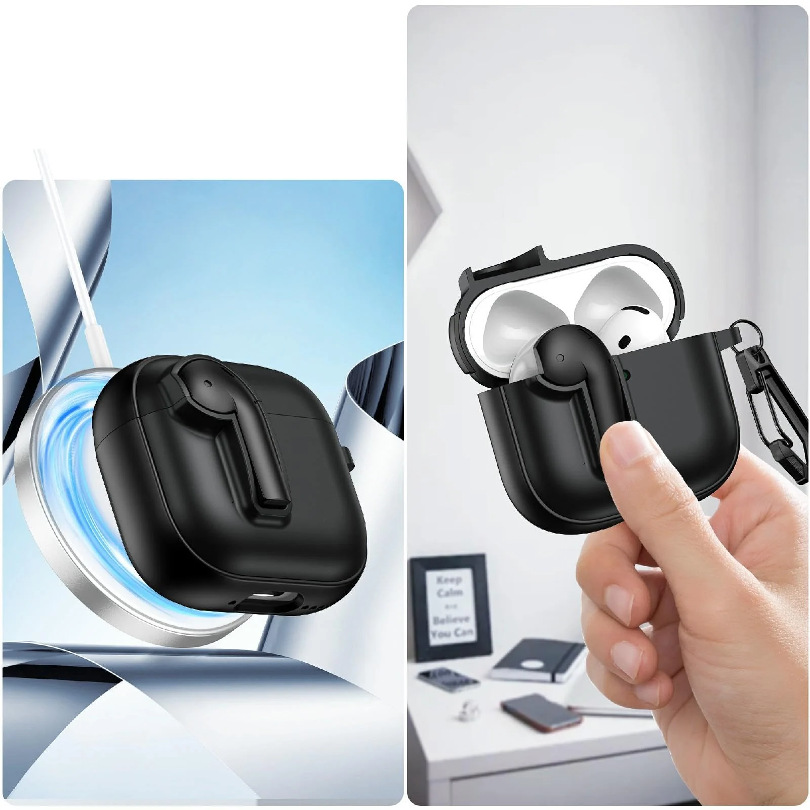 DL3 Mobilak for AirPods 4 Case with Lock, Funny Cute AirPods 4th Generation Case Cover, Shockproof Protective Cover for AirPod Gen 4 2024 with Keychain - Black Green