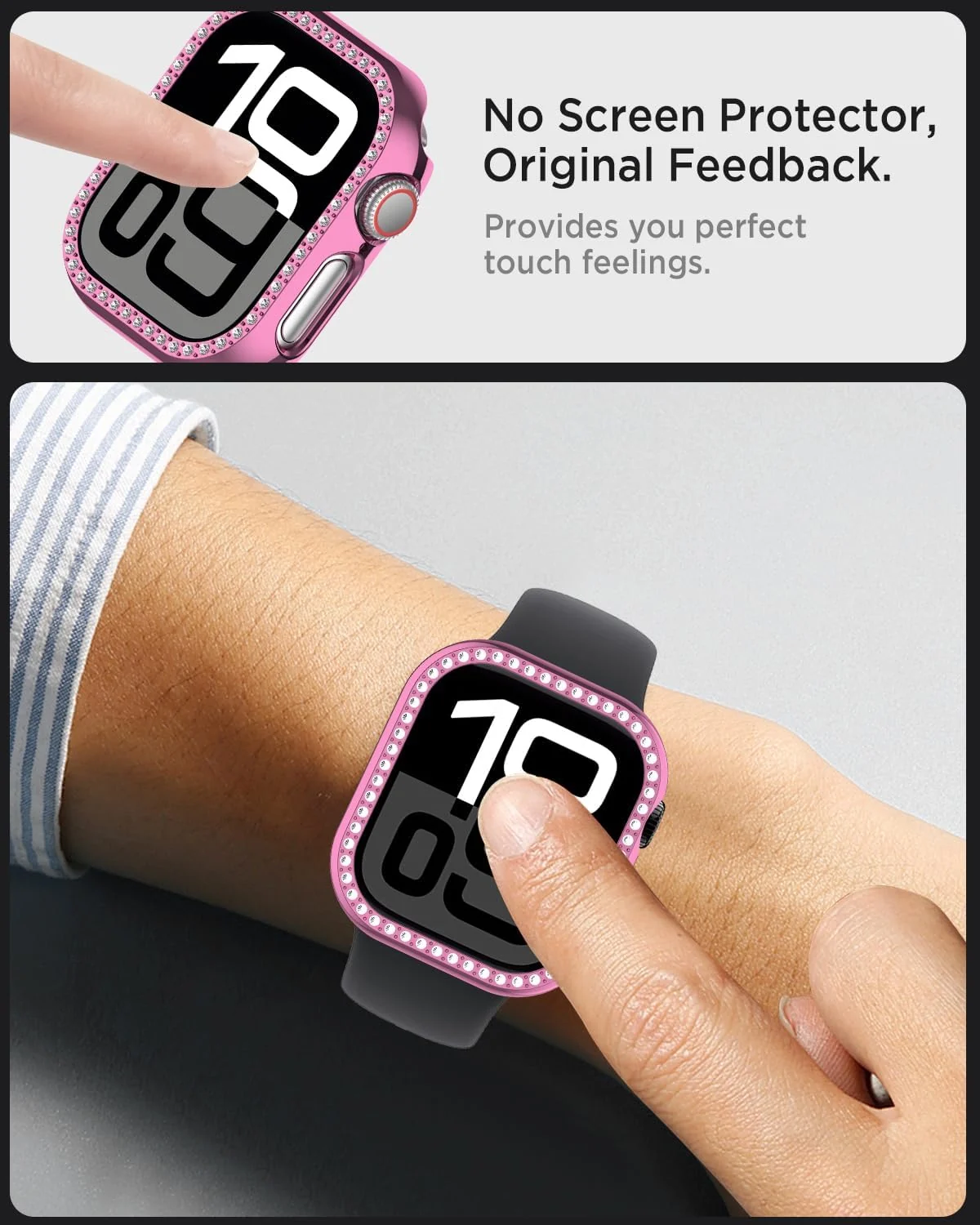 DL3 Mobilak Bling Case Without screen protector for Apple Watch Series 10 46mm, Hard PC Frame Case, Crystal Diamonds Bumper Cover for Women Girls, Slim Protective Cover for iWatch 10 46mm - Pink