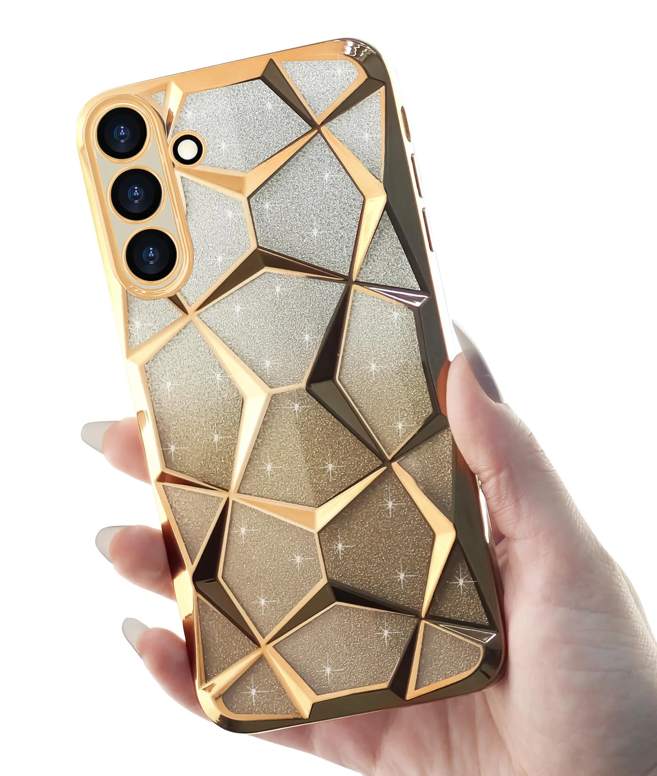 DL3 Mobilak Compatible with Samsung Galaxy A56 Case Plating Bling Gradient Glitter Clear Cover Soft TPU Silicone Cute Camera Protection Shockproof Back for Women Girls Case - Gold