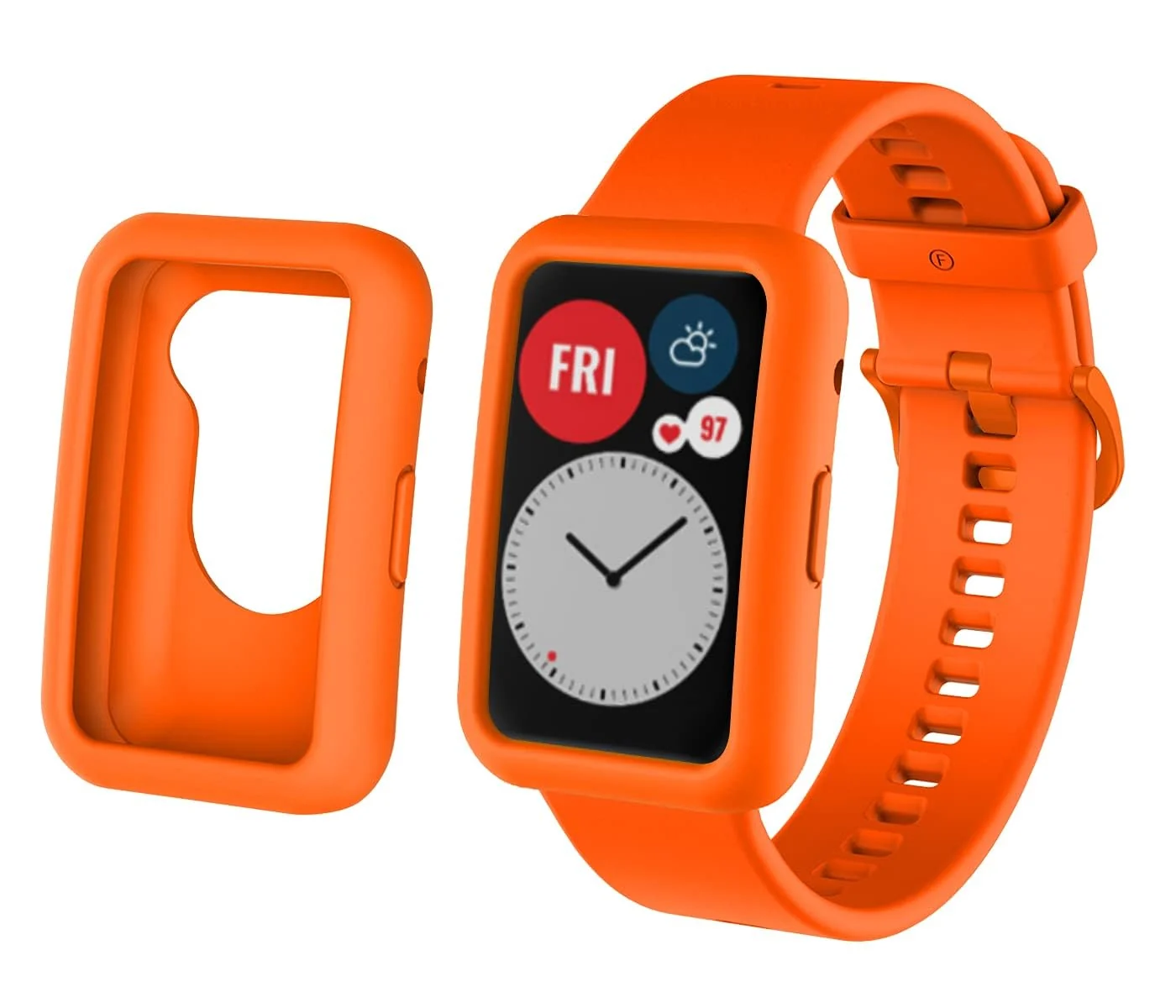 DL3 Mobilak Silicone Watch Bands Compatible with Huawei Watch Fit for Women Men, Soft Rubber Quick Release Replacement Band and Case - Orange