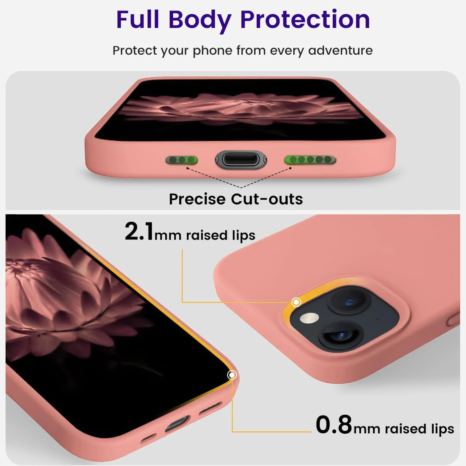 DL3 Mobilak Liquid Silicone Protective Case for iPhone 13 / iPhone 14 with Camera Protection and Microfiber Lining - A Light Orange