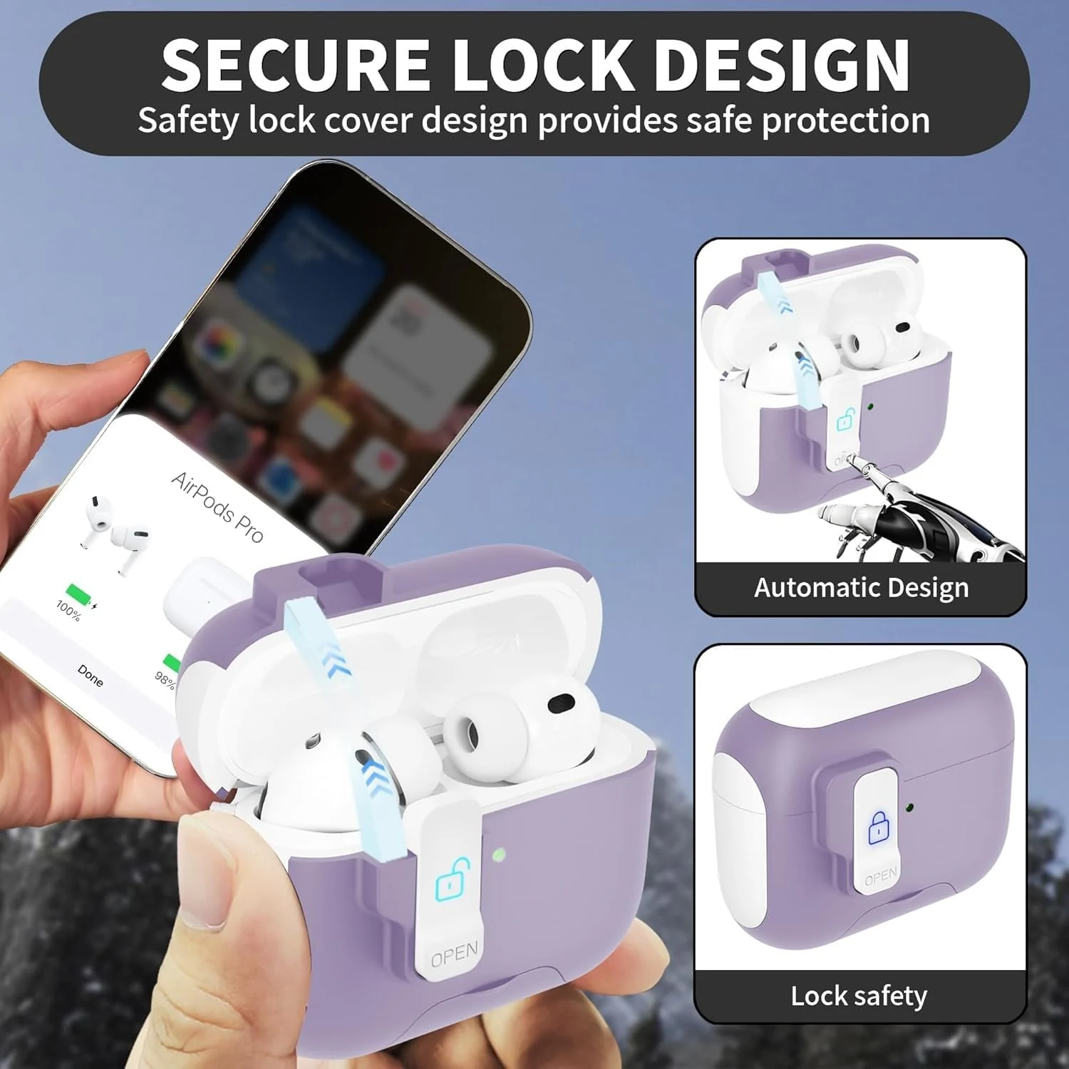 DL3 Mobilak for AirPods 3rd Generation Case Cover with Lock, Military Armor Cool AirPods 3 Case with Keychain for Men Women Hard Shell Shockproof Air Pod 3 for AirPod 3rd Gen 2021 (Lavnder) - Lavnder White