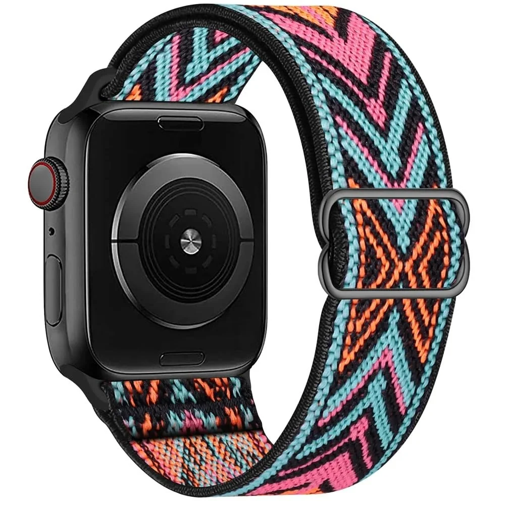 DL3 MOBILAK Nylon Solo Loop Stretchy Straps For Apple Watch Band 49mm 45mm 44mm 42mm 41mm 40mm 38mm, Elastic Wristbands for Series 8 9 Ultra 7 6 5 4 3 2 1 (38MM/40MM/41MM) - Pink Arrow