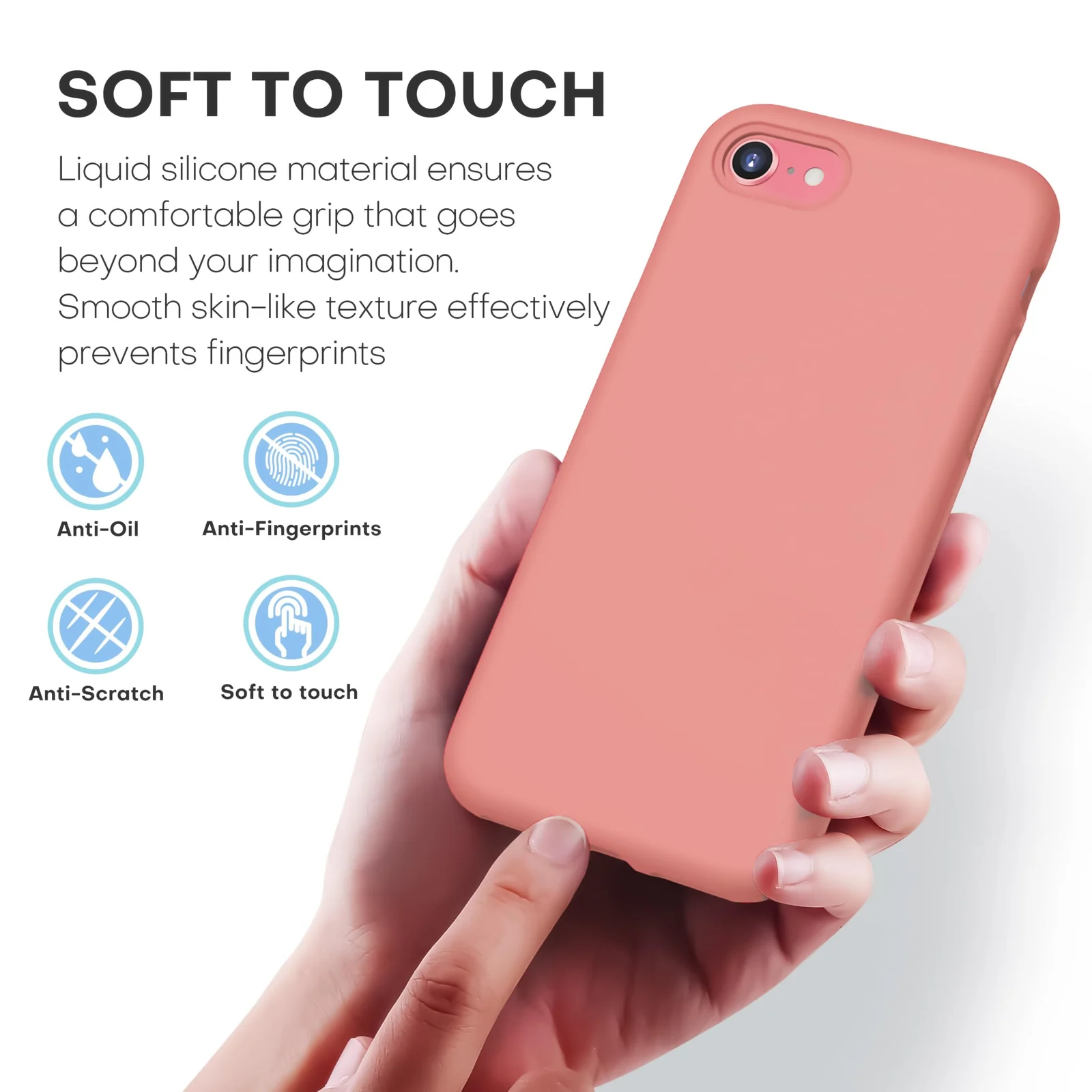 DL3 Mobilak Liquid Silicone Protective Case for iPhone SE 2022, SE 2020, iPhone 7, iPhone 8 with Camera Protection and Microfiber Lining - Light Orange