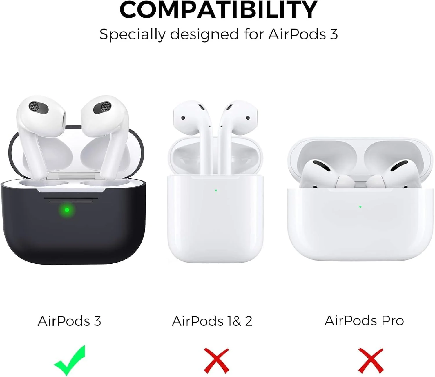 DL3 MOBILAK Case Compatible with AirPods 3, Silicone Protective Accessories Skin with Keychain Compatible with AirPods 3rd Generation 2021 for Women Girl, Front LED Visible - Black