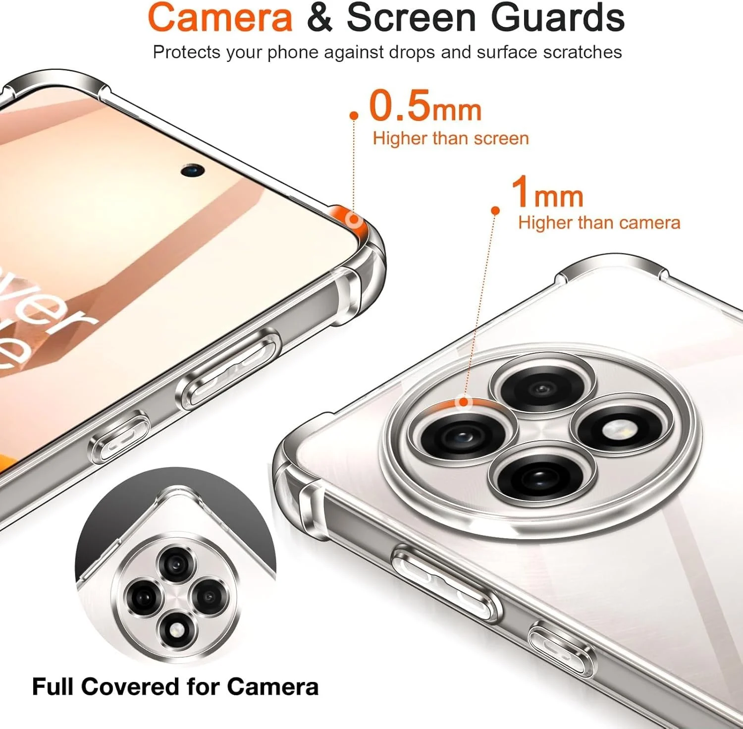 DL3 Mobilak Case Compatible with OnePlus 13R (Not for OnePlus 13), Cover Silicone TPU Gorilla Anti-shock Protector Camera Shockproof Corners - Clear