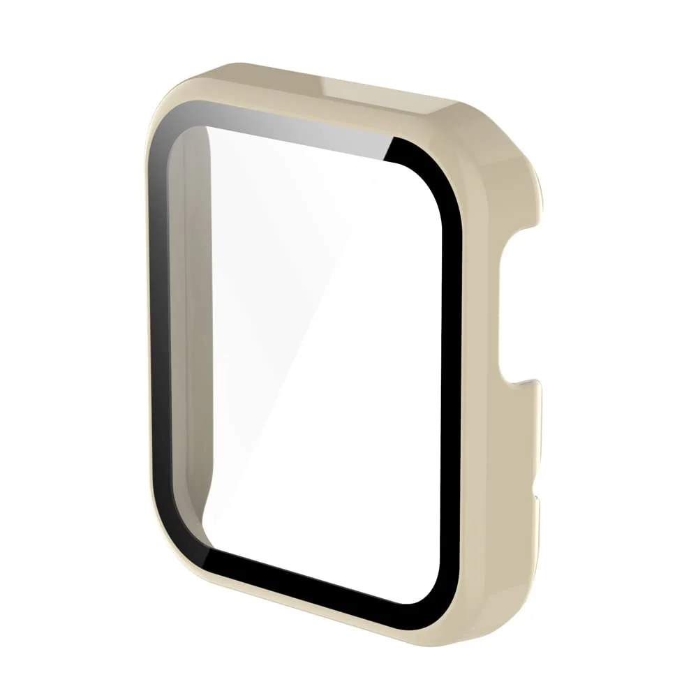 DL3 Mobilak Protective Case Compatible with Xiaomi Mi Watch Lite, 9H Hardness PC Cover Bumper Full Slim Protective Case with Tempered Glass For Redmi Watch Lite - Ivory White