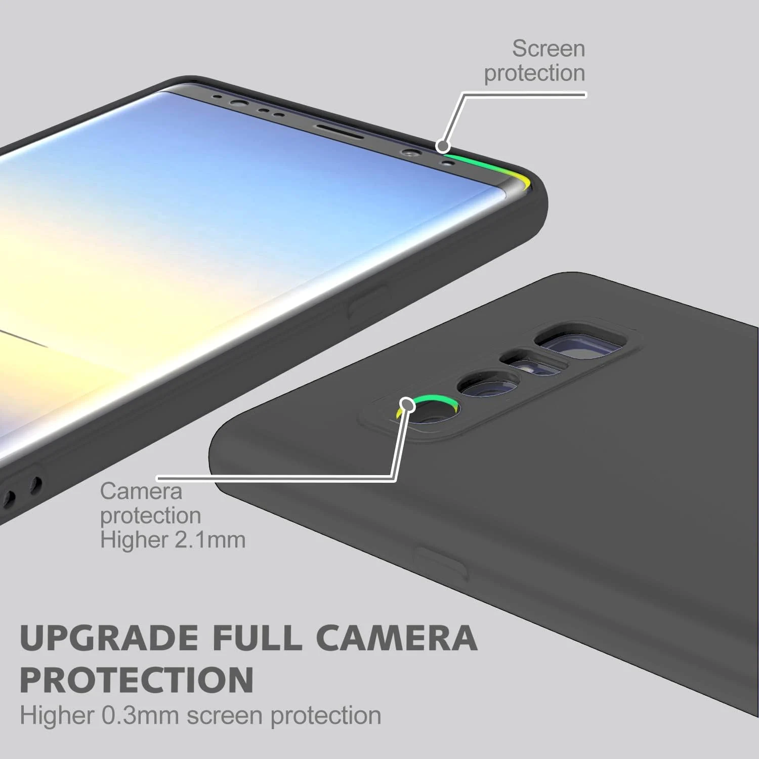 DL3 Mobilak Liquid Silicone Case for Samsung Note8, Not compatible with MagSafe, Supports wireless charging, Camera protection - Black