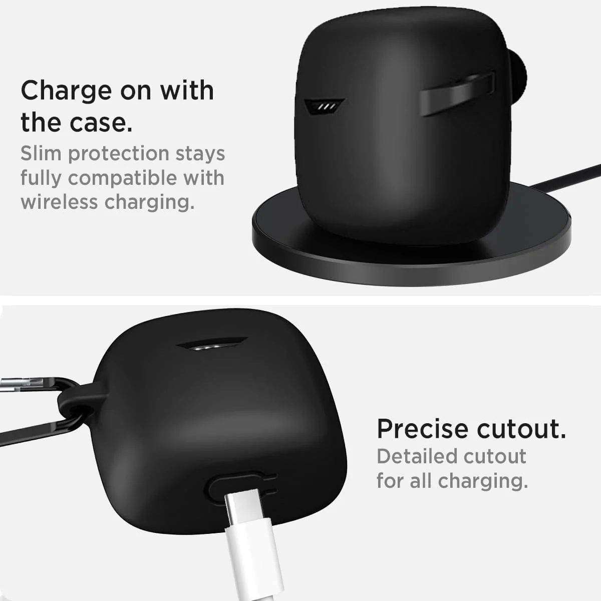 DL3 Mobilak Silicone Case Compatible with JBL Tune Flex Earbuds, Soft Silicone Protective Case Cover, Shockproof Sleeve with Carabiner For JBL Tune Flex - Black
