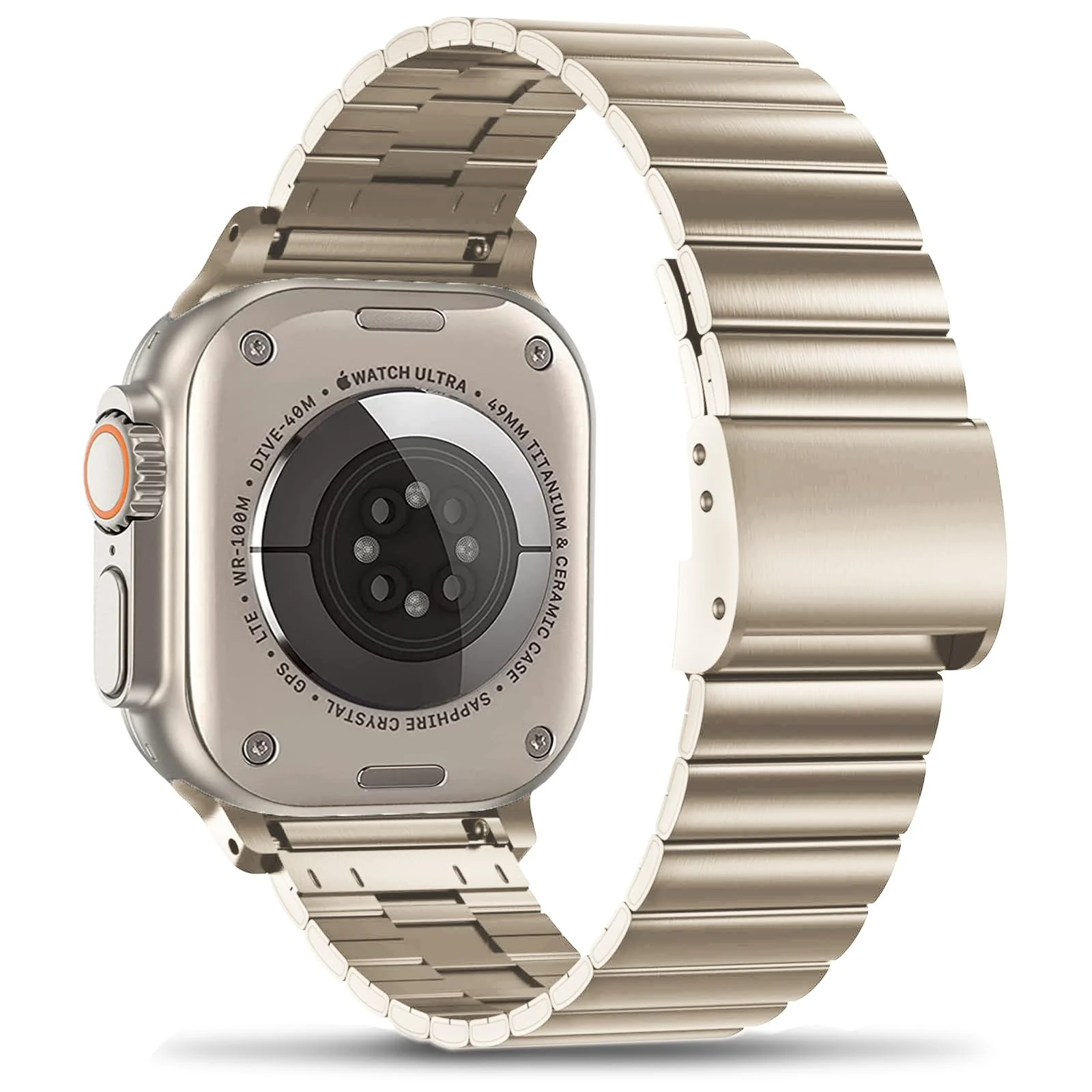 DL3 Mobilak Case with Strap For Apple Watch Ultra 2 49mm Stainless Steel Metal Straps, Hard PC Case With Glass Screen Protector Cover with Strap Bands for Apple Watch Ultra 49mm - Gold