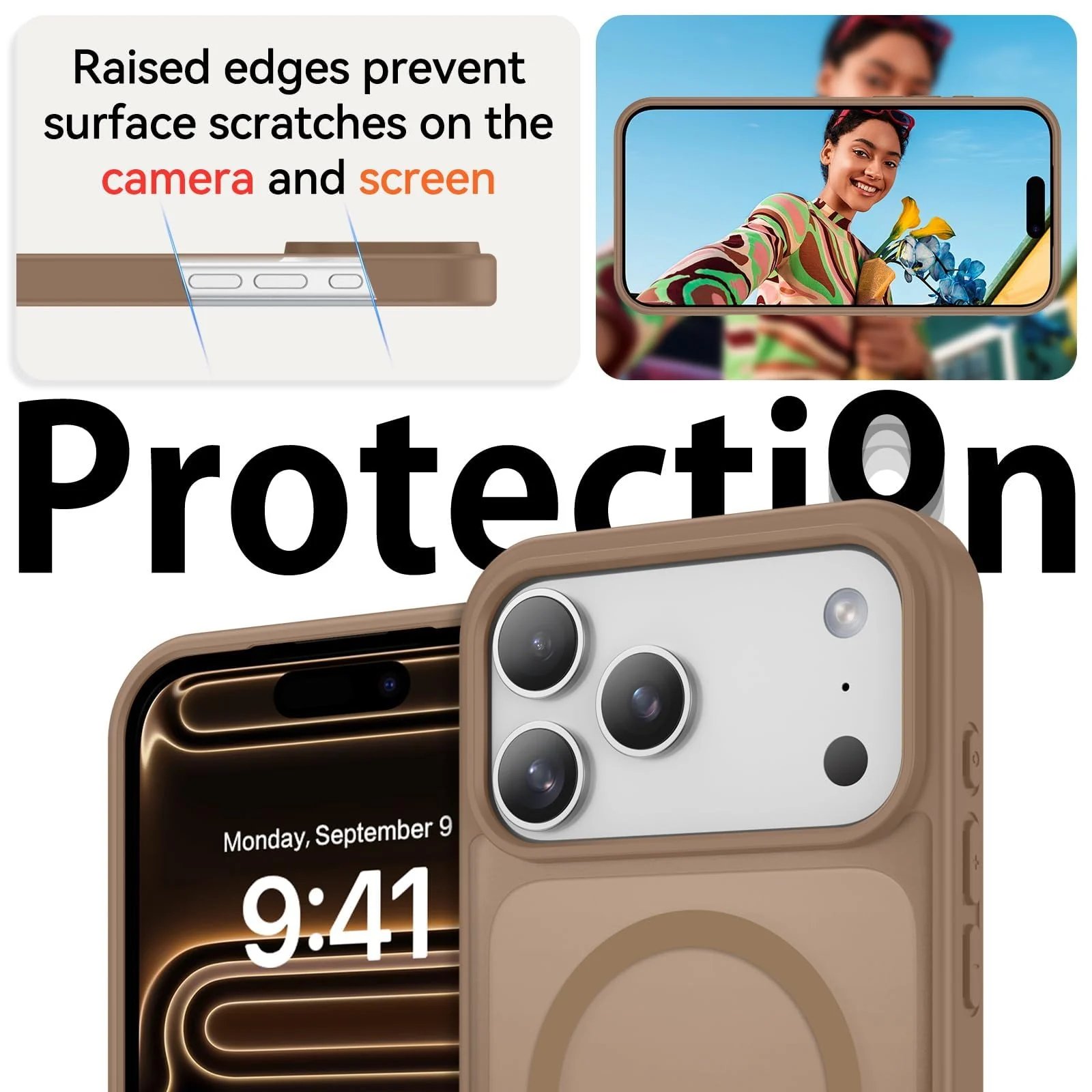 DL3 Mobilak For iPhone 17 Pro Max Case [Compatible with MagSafe], Full Camera Protection, Built-in Magnetic Ring, Shockproof, Scratch-Resistant, Translucent Matte Mobile Cover - Desert Titanium