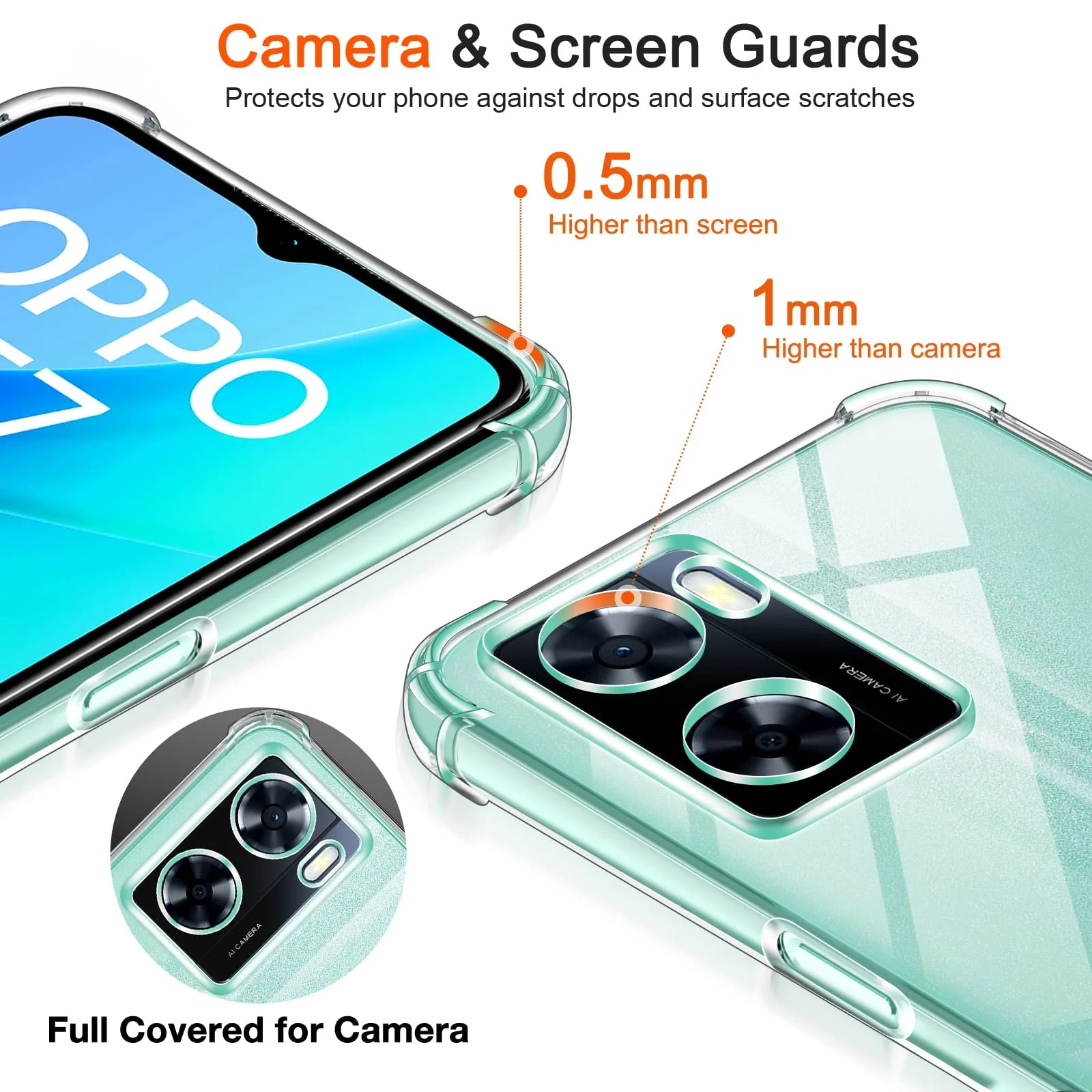 DL3 Mobilak Clear TPU Case for OPPO A77 4G / A57 4G / A57s / A77s, Camera protection, Shock-absorbing protection, Non-slip grip - Clear