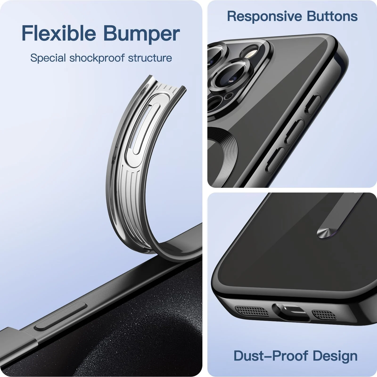 DL3 Mobilak Plated-Edge Protective Case for iPhone 15 Pro Max 6.7-Inch, Compatible with MagSafe accessories, Supports wireless charging, Shock-absorbing protection - Black