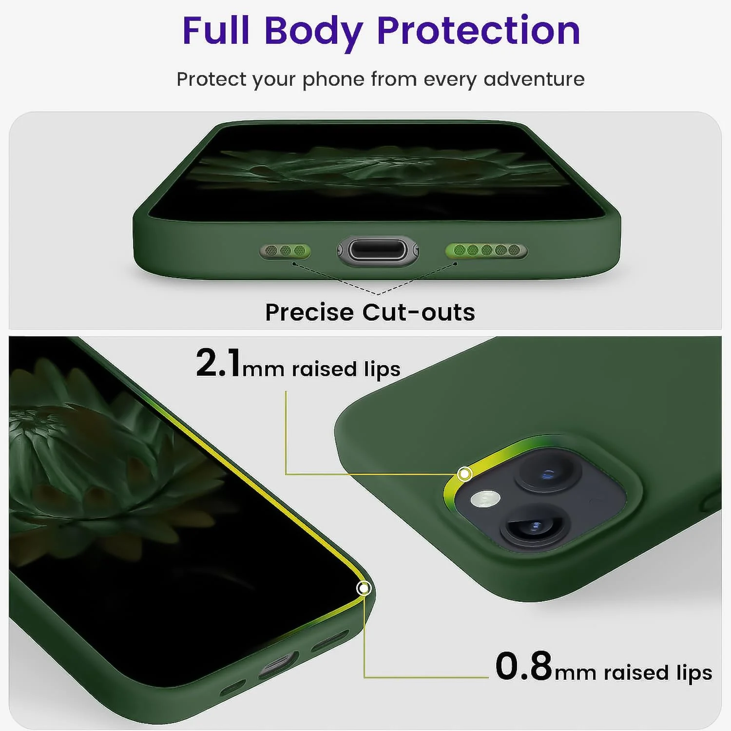 "DL3 Mobilak Liquid Silicone Protective Case for 𝐢𝐏𝐡𝐨𝐧𝐞 𝟏𝟓 𝐏𝐥𝐮𝐬, 𝐢𝐏𝐡𝐨𝐧𝐞 𝟏𝟒 𝐏𝐥𝐮𝐬 "" with Camera Protection and Microfiber Lining - B Green"