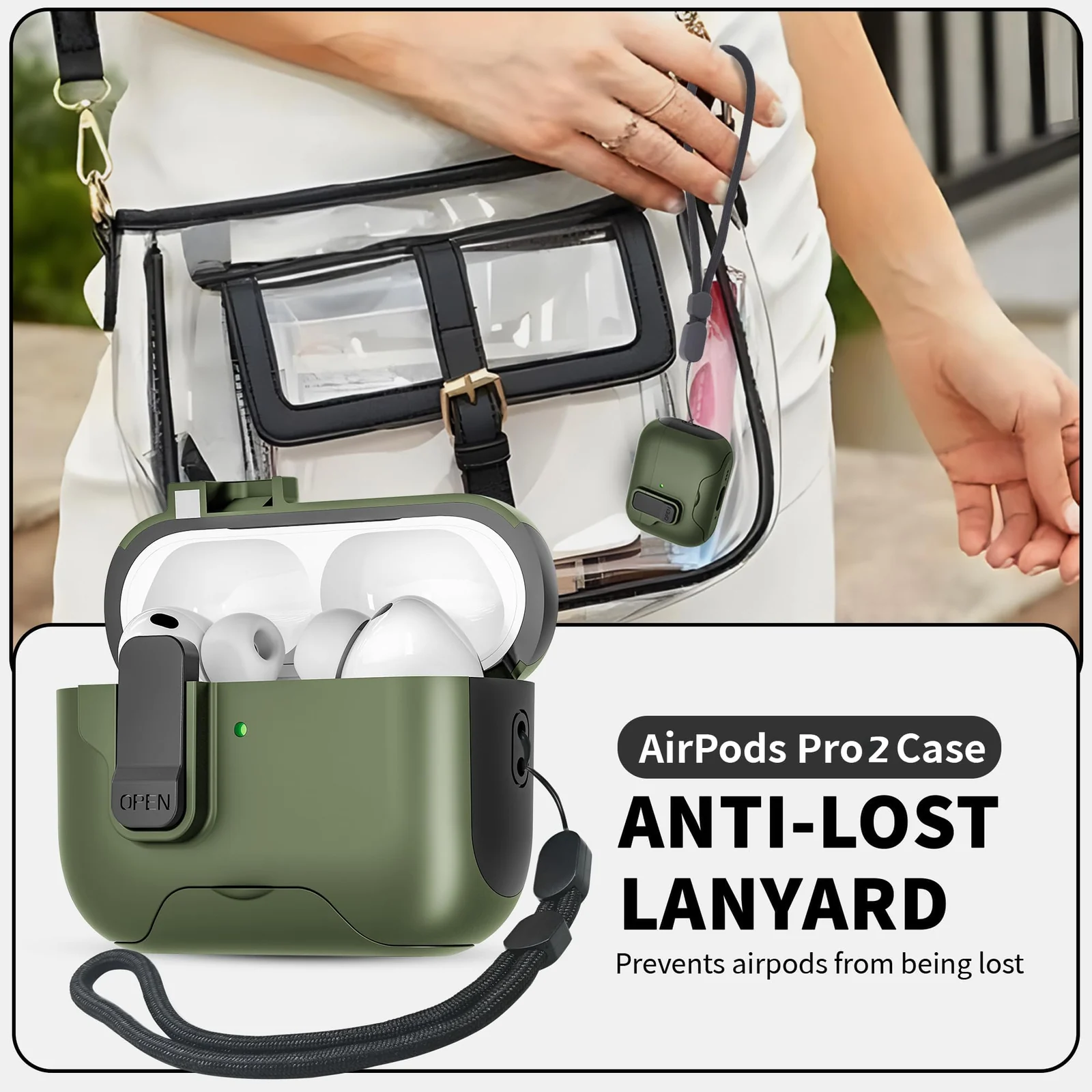 DL3 Mobilak Case for Airpod Pro Case Cover with Lock, Compatible with AirPods Pro 2nd Generation/1st Generation (2023/2022/2019), Shockproof Cover for AirPods Pro 2 Case Men Women - Olive Green Black