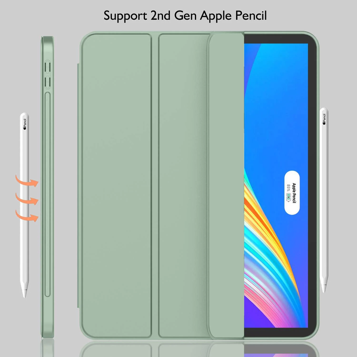 DL3 Mobilak New iPad Pro 12.9 Inch Case 2022/2021/2020(6th/5th/4th Gen) with Pencil Holder, Smart iPad Case [Support Touch ID and Auto Wake/Sleep] with Auto 2nd Gen Pencil Charging - Mint Green