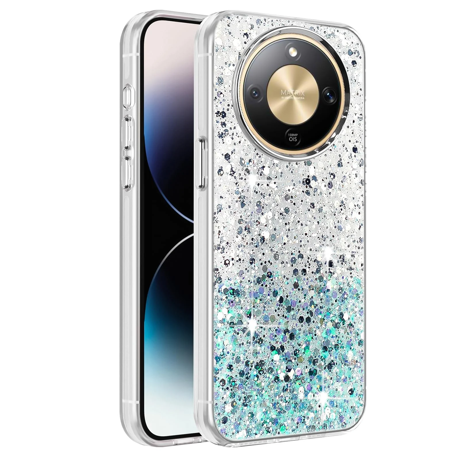 DL3 Mobilak Glitter Protective Case for Honor X9d, Supports wireless charging, Camera protection, Shock-absorbing protection - White Green