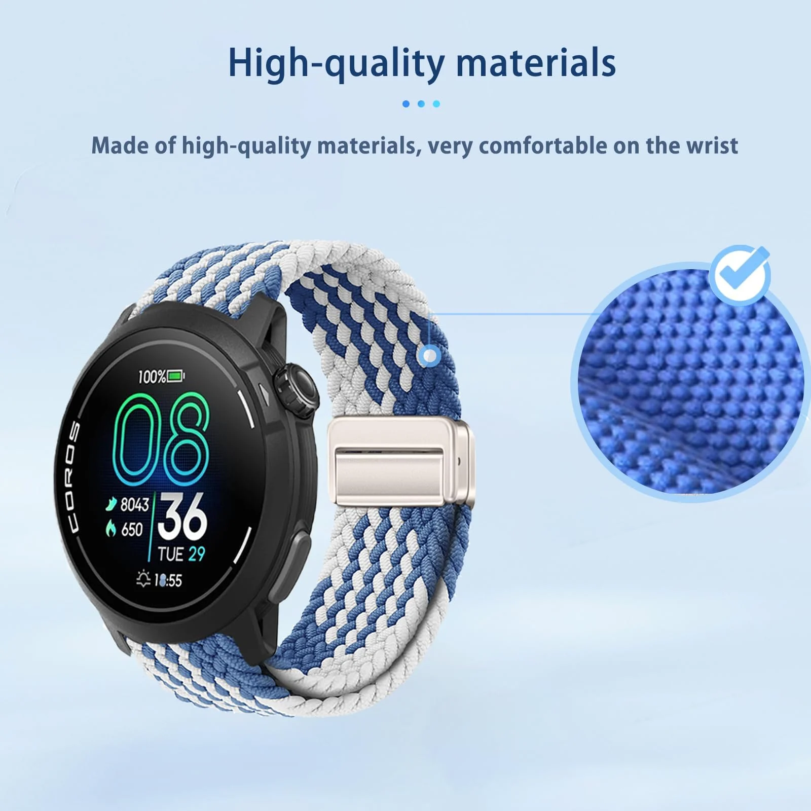 DL3 Mobilak 22mm Magnetic Band for Redmi Watch 5 Active/5 Lite/Samsung Galaxy Watch 3 45mm/Watch 46mm/Gear S3/Huawei watch GT6 GT5 46MM/GT2E/GT6 Pro/GT 5 Pro/Amazfit GTR 4/3, Stretchy Braided Nylon Sport Strap - Blue-white