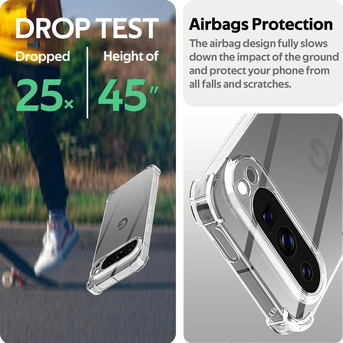 DL3 Mobilak Case Compatible with Google Pixel 10 Pro XL, Cover SiliconeTransparent TPU Gorilla Anti-shock Protector Camera Shockproof Corners - Clear
