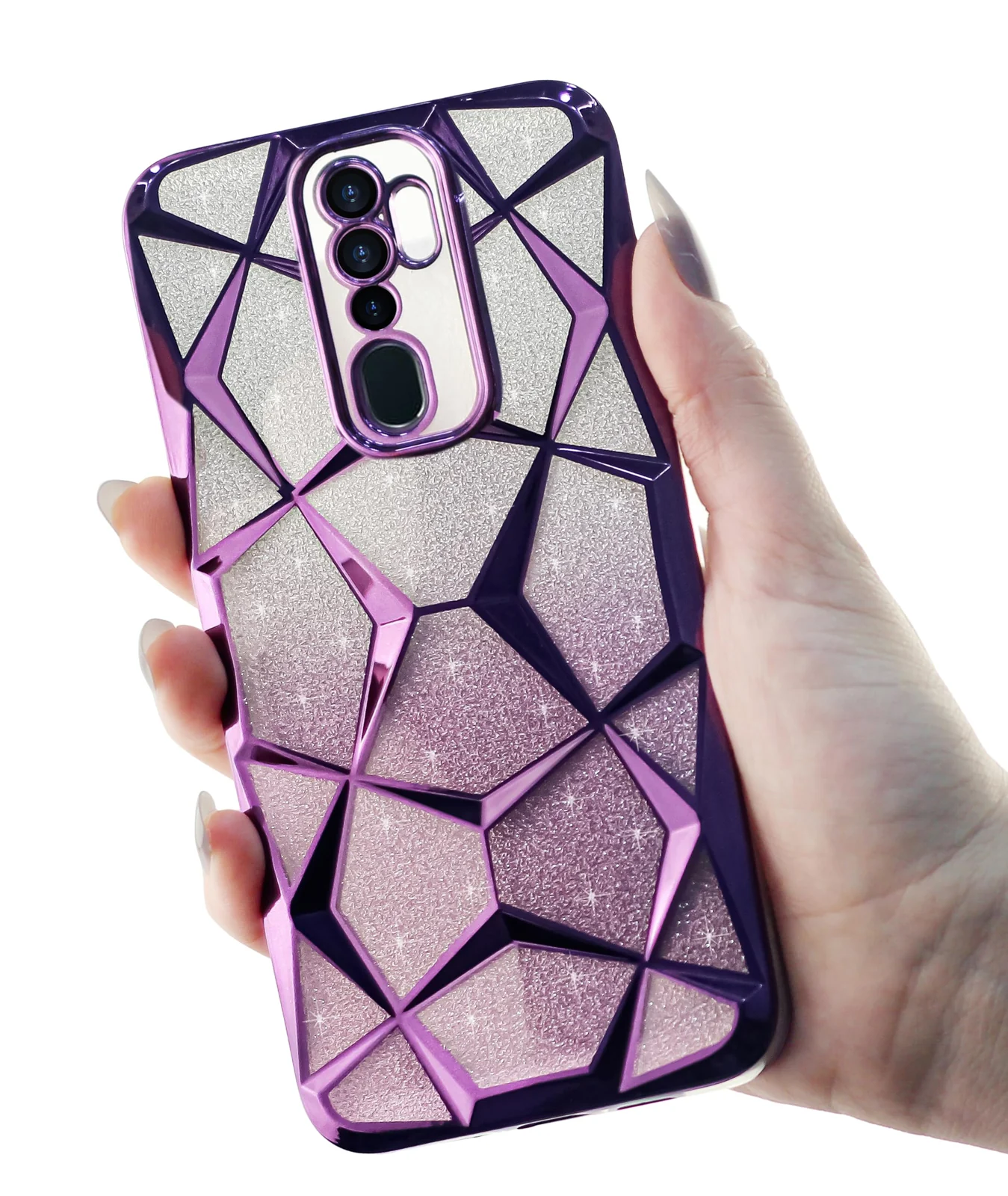 DL3 Mobilak Compatible with OPPO A9 2020 / OPPO A5 2020 Case Plating Bling Gradient Glitter Clear Cover Soft TPU Silicone Cute Camera Protection Shockproof Back for Women Girls Case - Purple