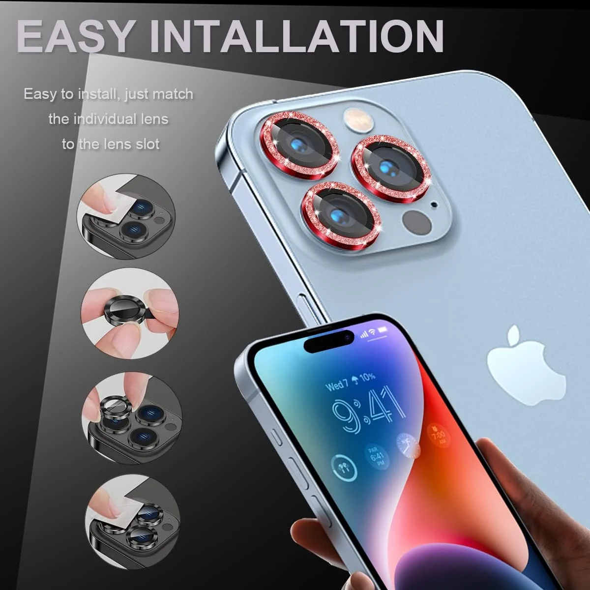 DL3 Mobilak Camera Lens Protector For iPhone 15 Pro/iPhone 15 Pro Max, [Keep Original Shooting] Tempered Glass Screen Protector Metal Individual Camera Cover, Case Friendly - Glittle Red
