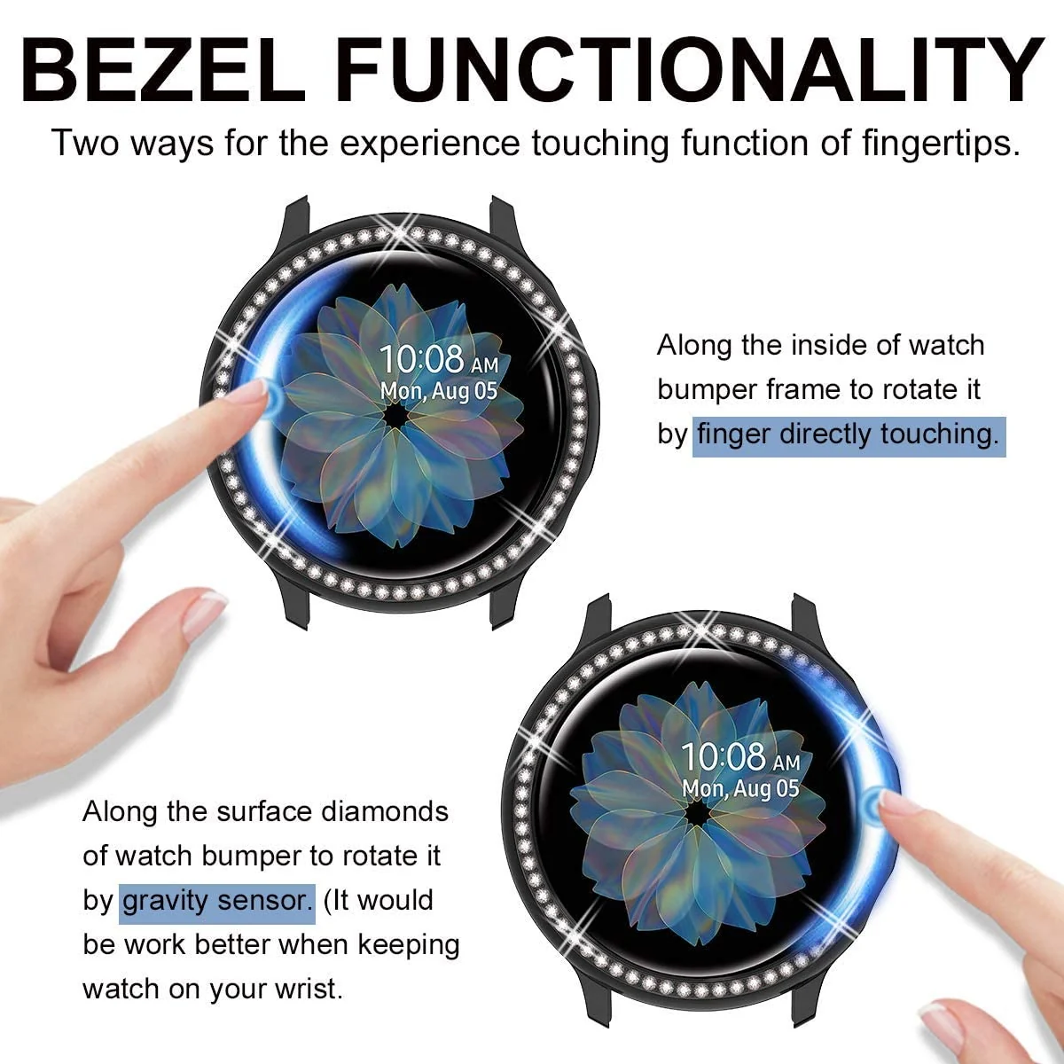 DL3 Mobilak Bumper Diamond Case Compatible with Samsung Galaxy Watch Active 2 40mm, Bling Crystal Diamonds PC Plastic Protector Case Cover Frame For Galaxy Watch Active2 40 mm - Black