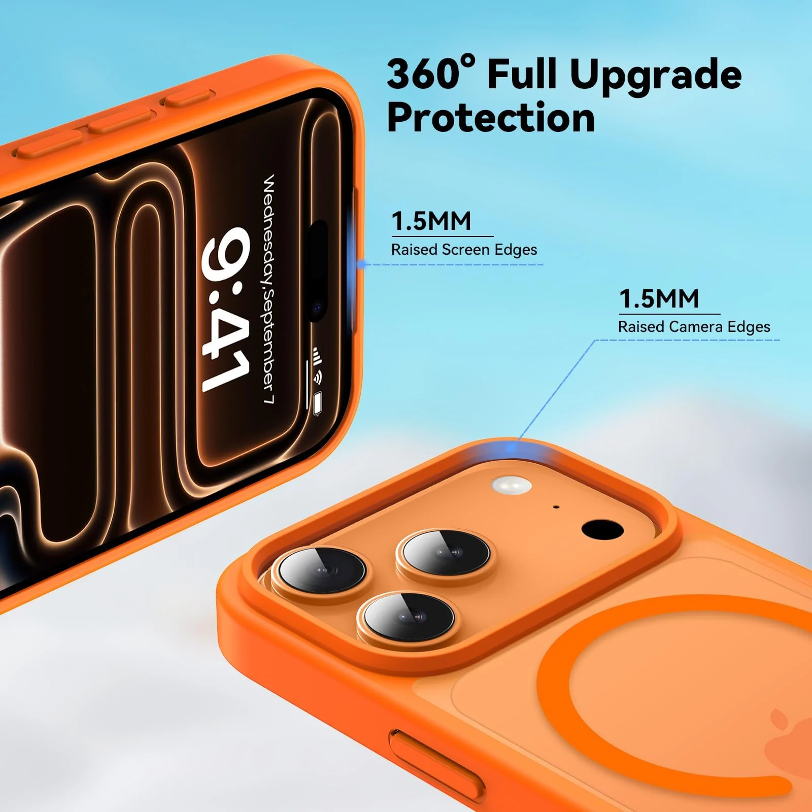 DL3 Mobilak Matte MagSafe-Compatible Magnetic Case for iPhone 17 Pro Max with Camera Protection and Magnetic Car-Mount Support - Orange