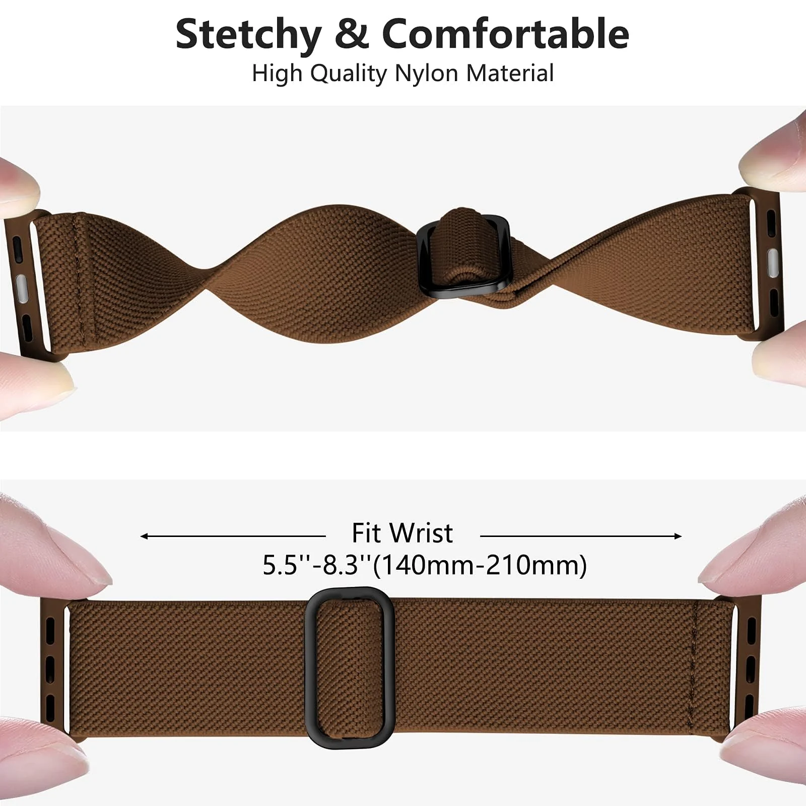 DL3 Mobilak Nylon Solo Loop Straps For Apple Watch Band 49mm 45mm 44mm 42mm 41mm 40mm 38mm, Elastic Wristbands for iwatch Ultra Series 9 8 7 6 5 4 3 2 1 Se (42MM/44MM/45MM/49MM) - Brown