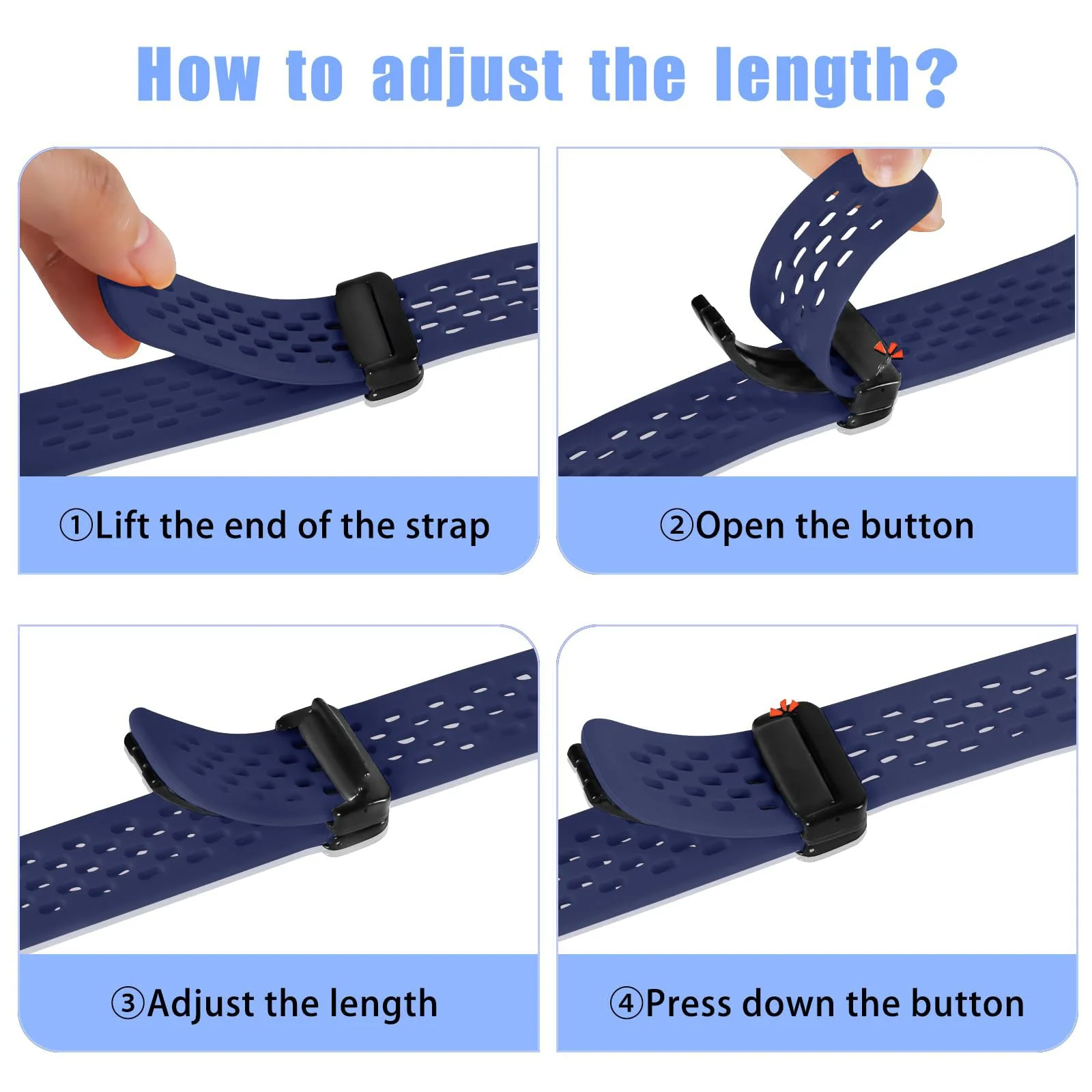 DL3 Mobilak Strap For Xiaomi Mi Band 10/9/8 Magnetic Metal Buckle Sport Silicone Breathable Strap for Men Women Band Quick Release Soft Replacment Wristband For Xiaomi Smart Band 8/9/10 - Blue