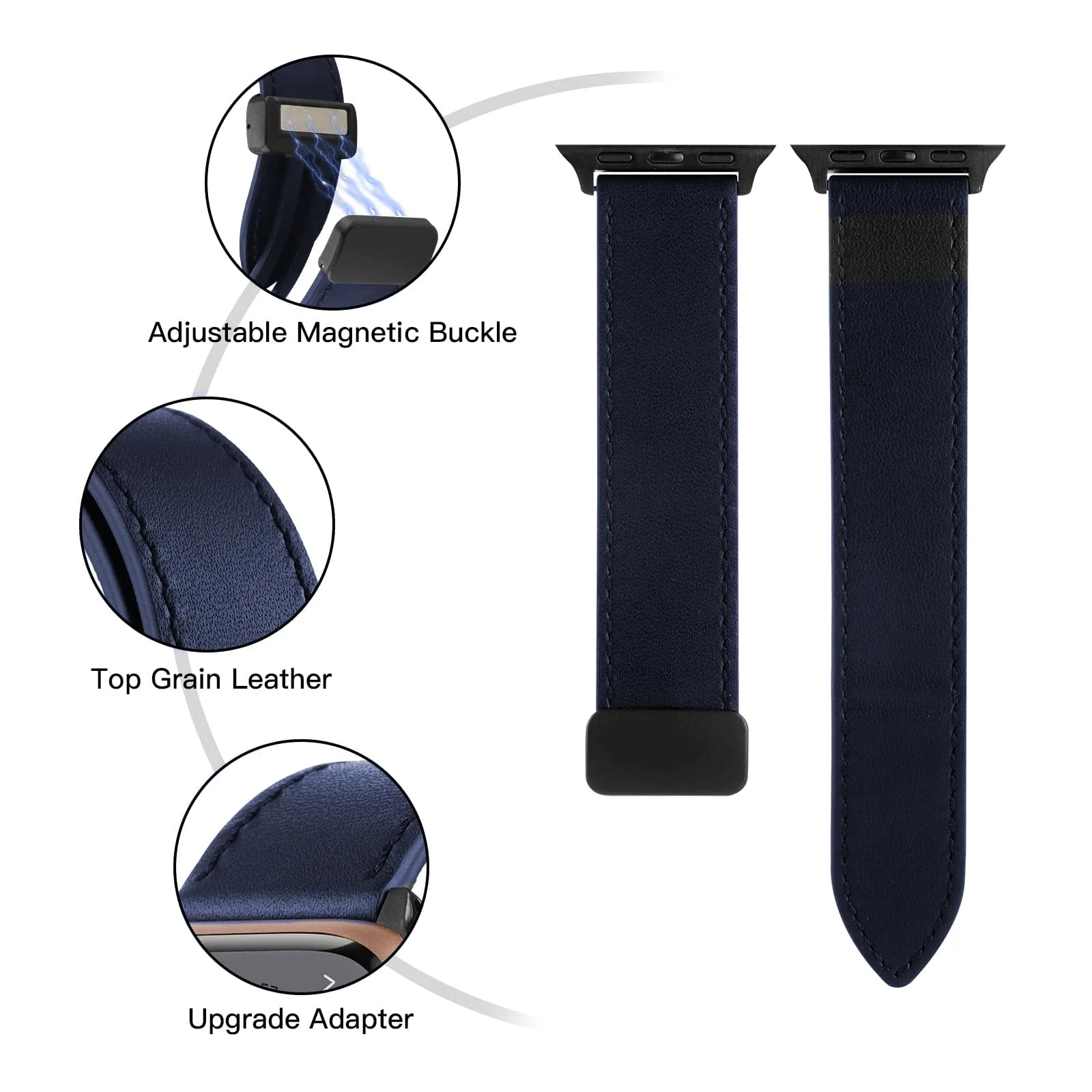 DL3 Mobilak Leather Bands Compatible with Apple Watch Band 49mm 45mm 44mm 42mm, Leather Magnetic Buckle Design Strap For iWatch Ultra Ultra 2 SE Series 9 8 7 6 5 4 3 2 1 Wristband For Men Women - Blue