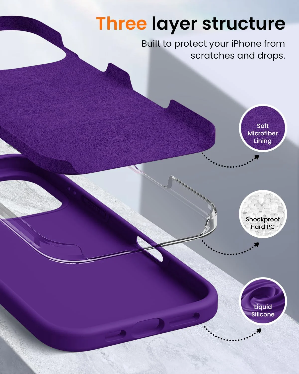 DL3 Mobilak Liquid Silicone Protective Case with Soft Microfiber Lining for iPhone 16 Pro Max - Purple