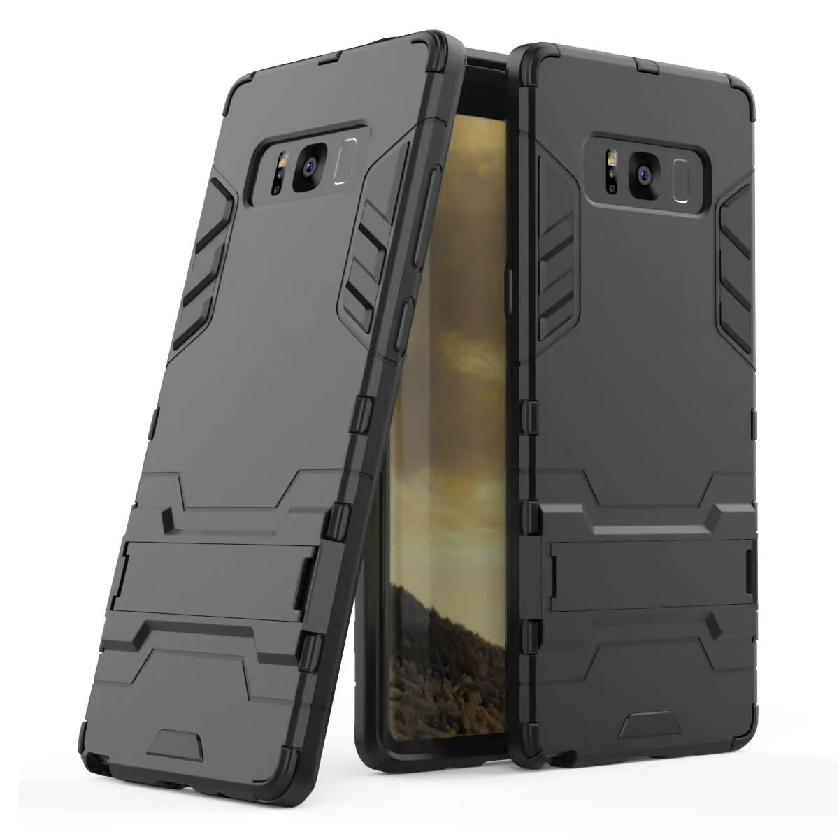 DL3 Mobilak TPU Case with Electroplated Edges for Samsung Galaxy Note 8 with Built-In Kickstand and Shockproof Design - Black