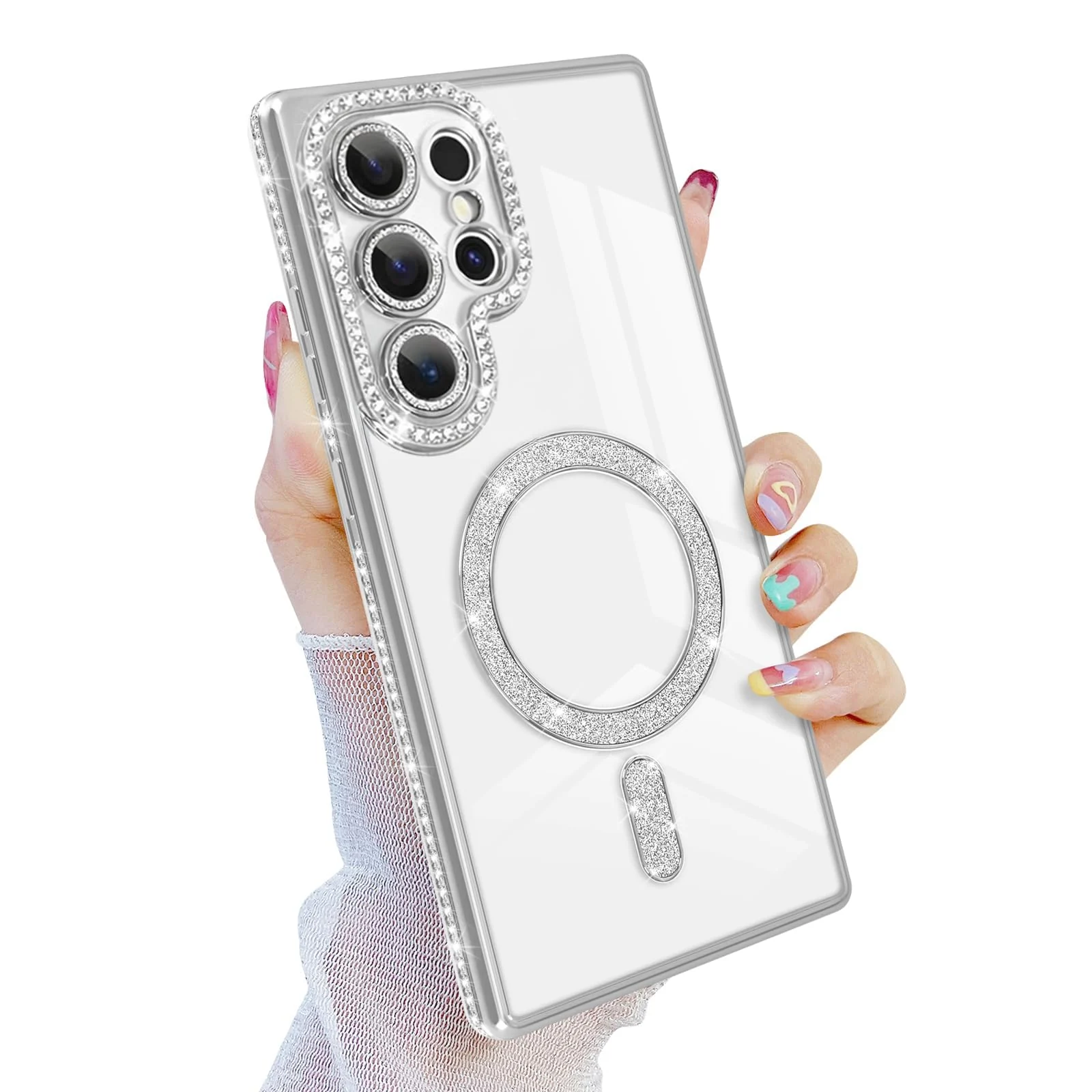 DL3 Mobilak MagSafe-Compatible Magnetic Case for Samsung Galaxy S23 Ultra with Camera Protection and Magnetic Car-Mount Support - Silver