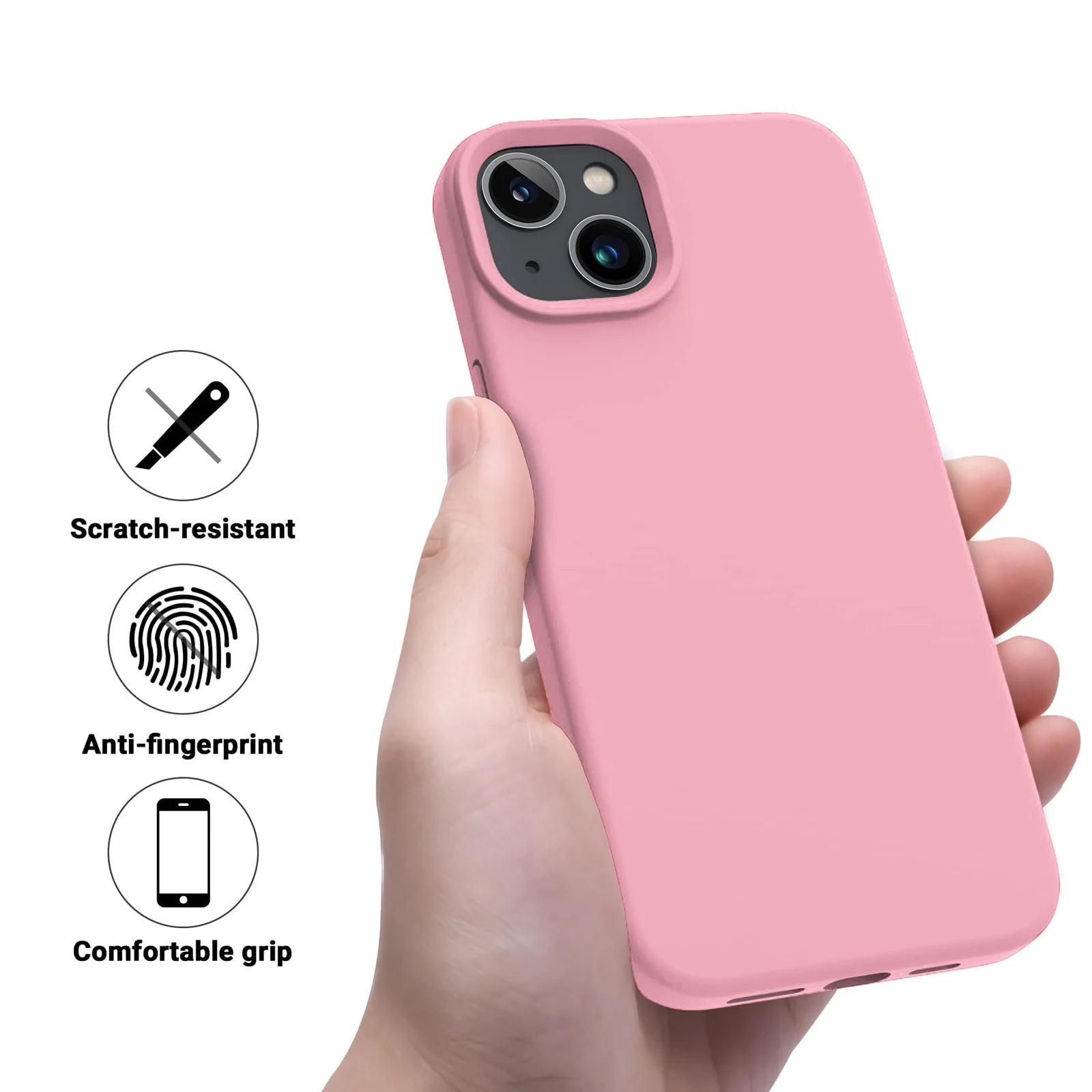 DL3 Mobilak Compatible with iPhone 13 / iPhone 14 (6.1 Inch) Case, Liquid Silicone Case, Full Body Protective Cover, Shockproof, Slim Phone Case, Anti-Scratch Soft Microfiber Lining - A. Pink