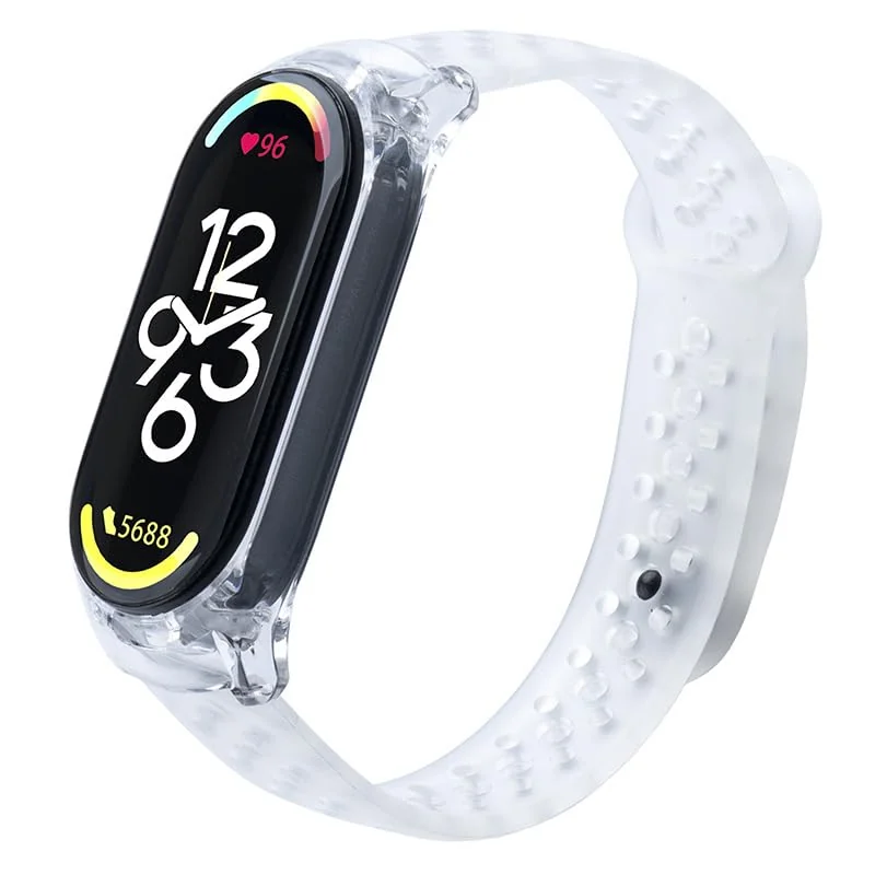 DL3 Mobilak Xiaomi Mi Band 10/9 / 8 Protective Sport Band with Case, Soft Silicone Strap with Built-in Cover, Breathable Vent Holes For For Xiaomi Smart Band 10/9/8 - Clear