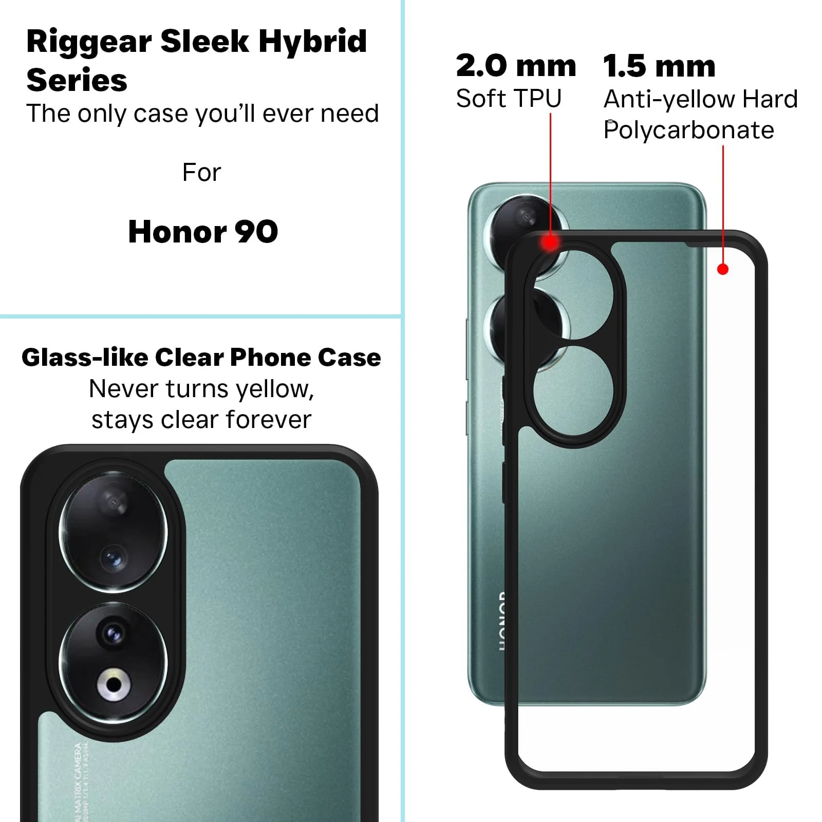 DL3 Mobilak Soft Silicone Protective Case for Honor 90 with Camera Protection and Military-Grade Protection - Black